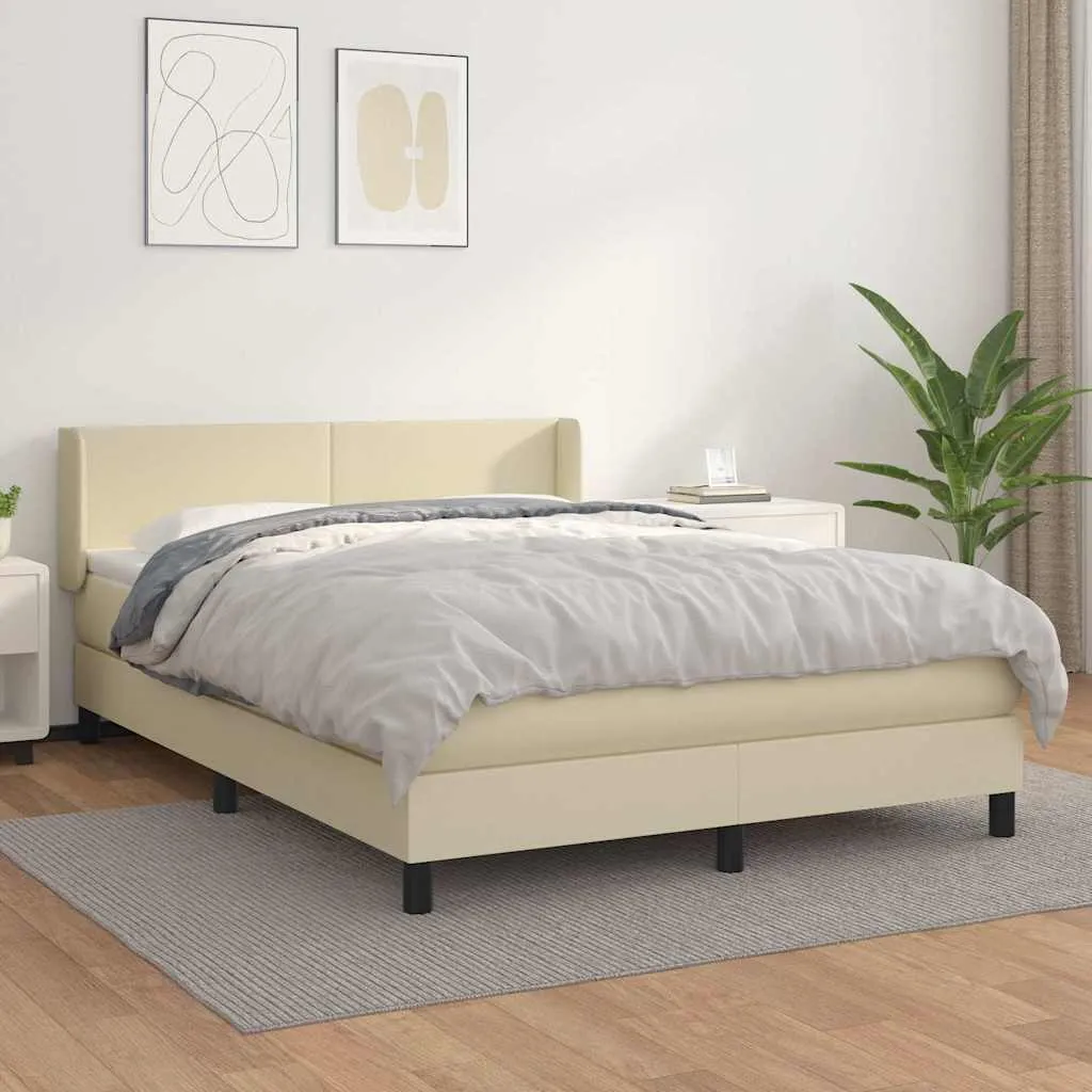 Boxspringbett Kunstleder Creme 140x200 cm mit Taschenfederkern