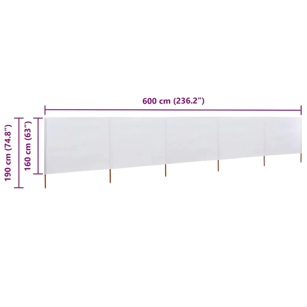 5-teiliger faltbarer Windschutz 600x160 cm Sandweiß