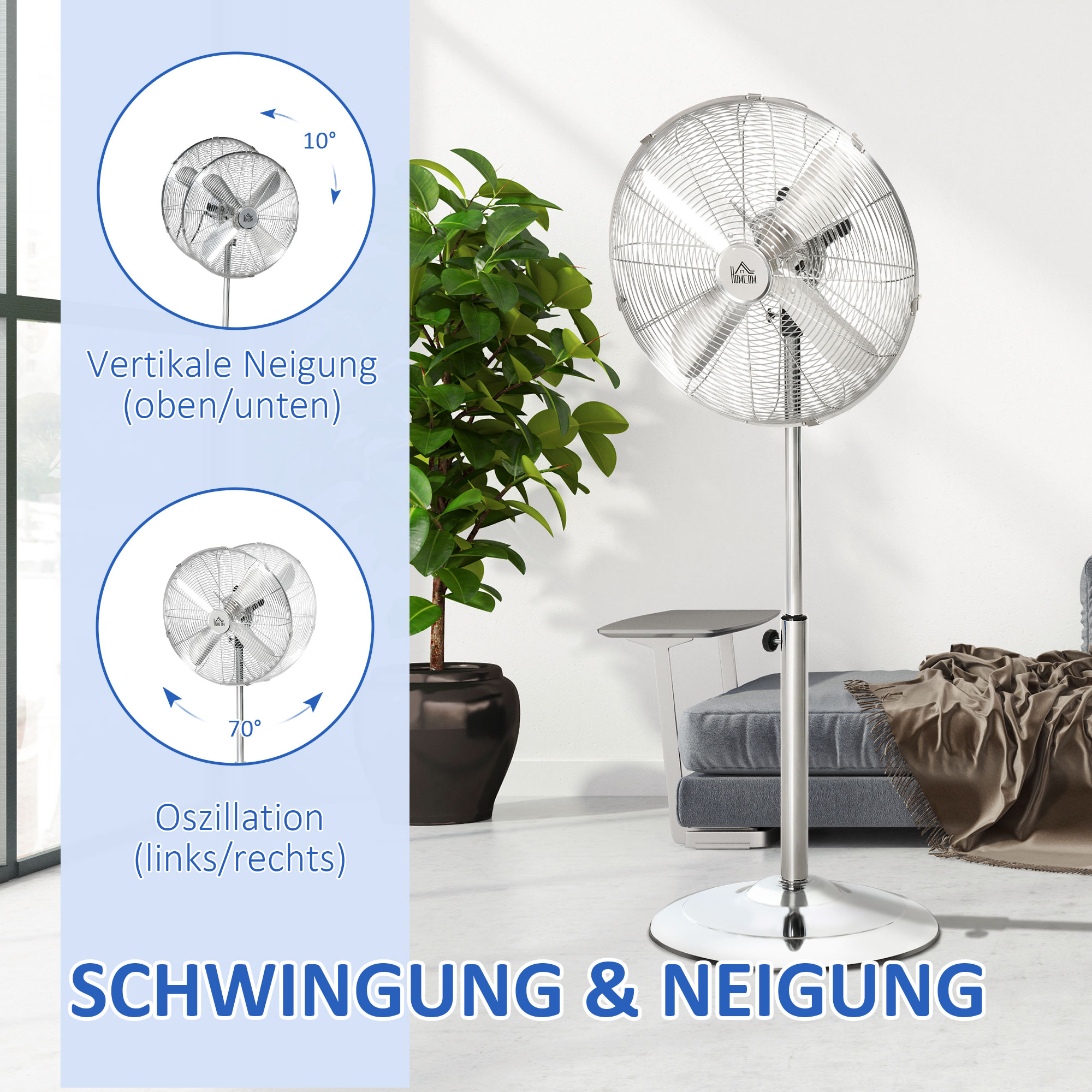 Höhenverstellbarer Standventilator Ø44,5 cm Silber