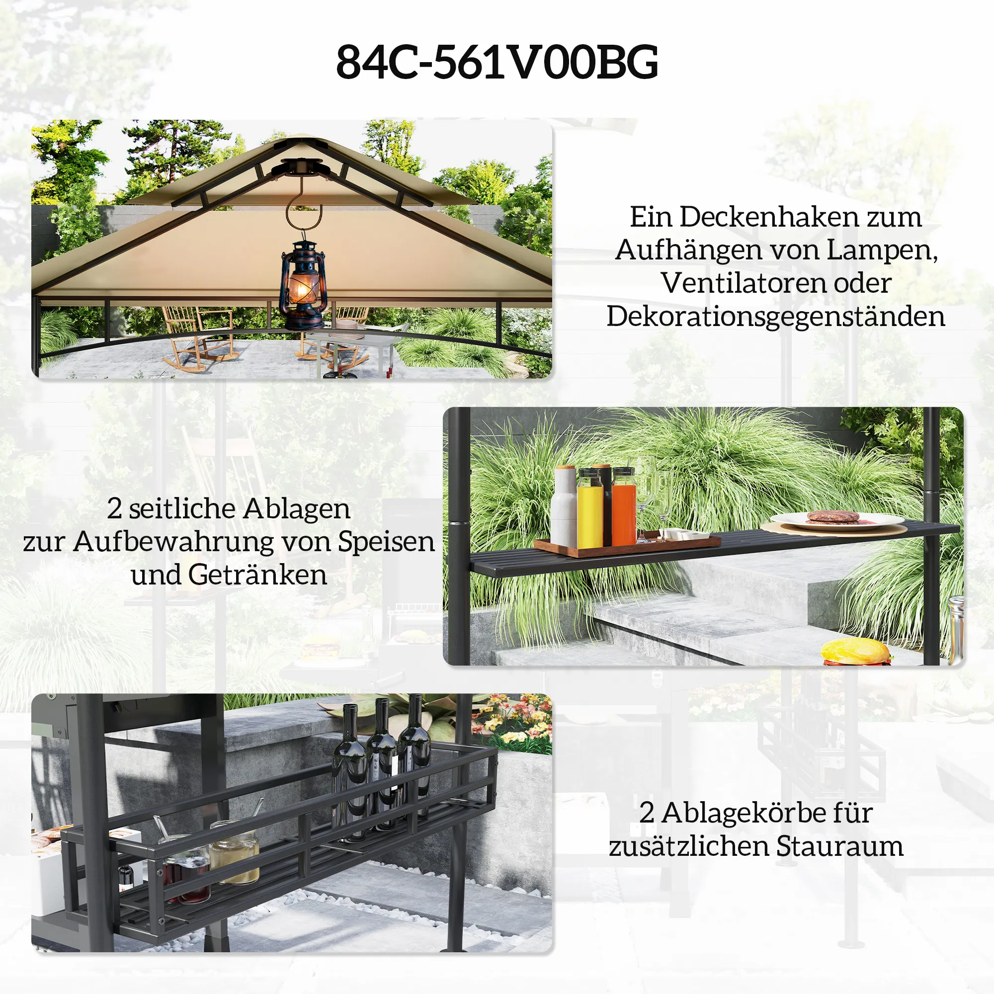 Grillpavillon Beige 240L x 150B x 257H cm mit robustem Rahmen