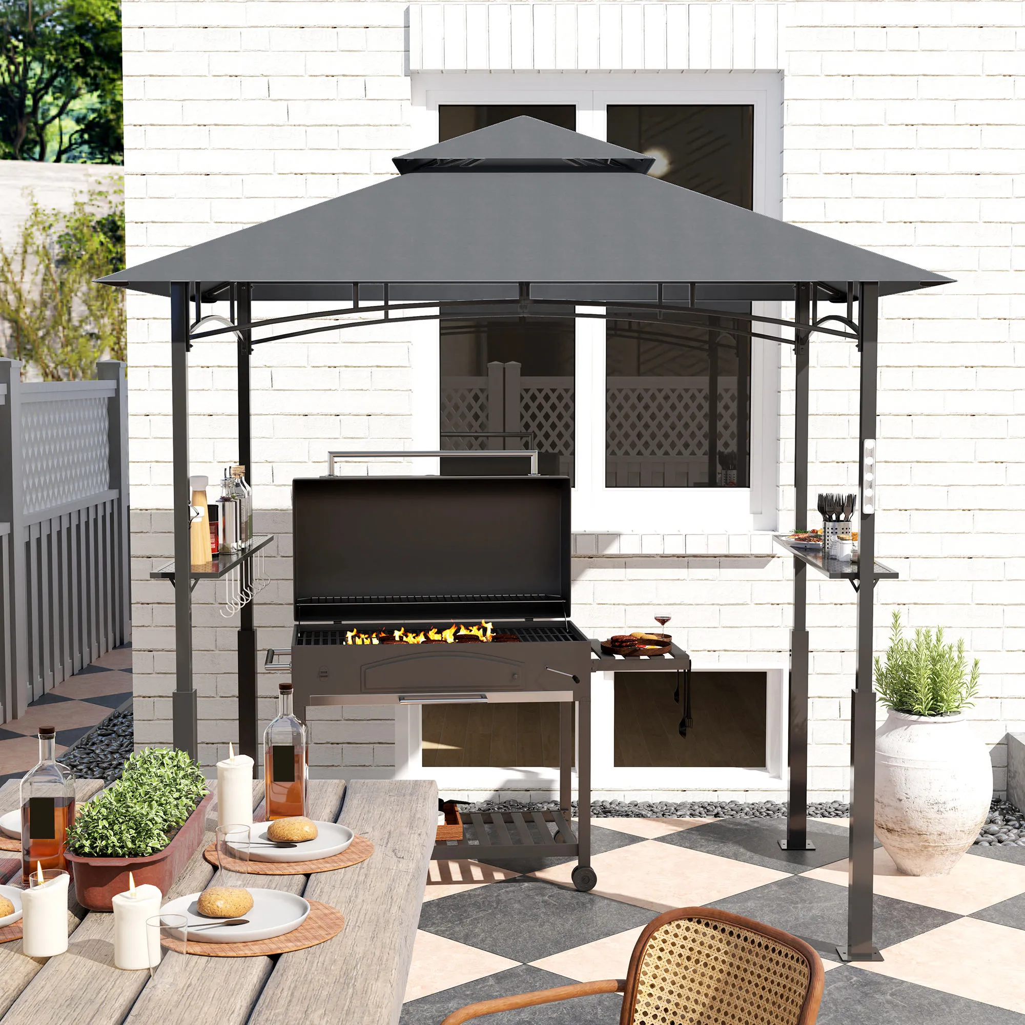 Grillpavillon Dunkelgrau 243L x 148B x 248H cm