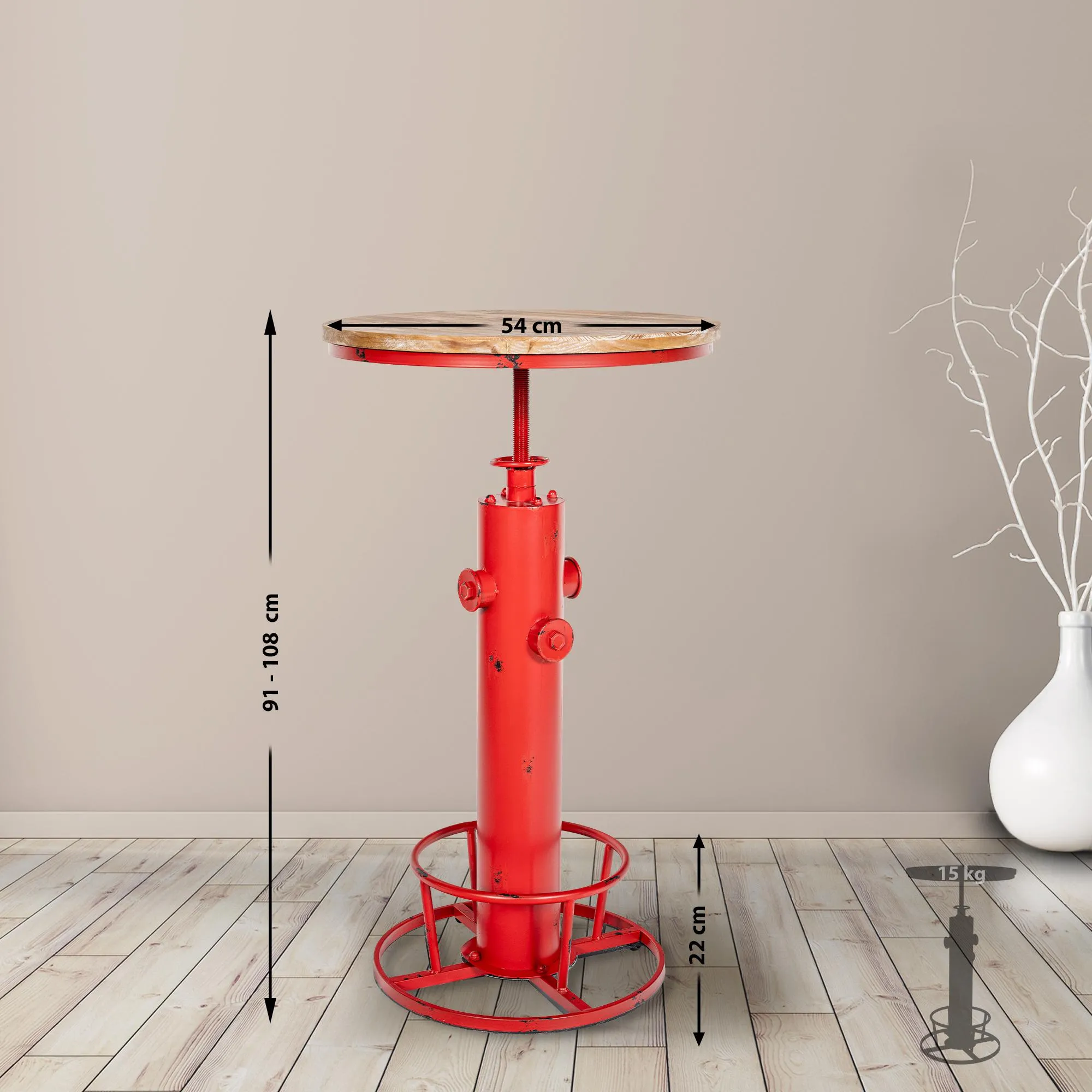 Stehtisch Ruhr Massivholz Metall 54x91-108 cm rot