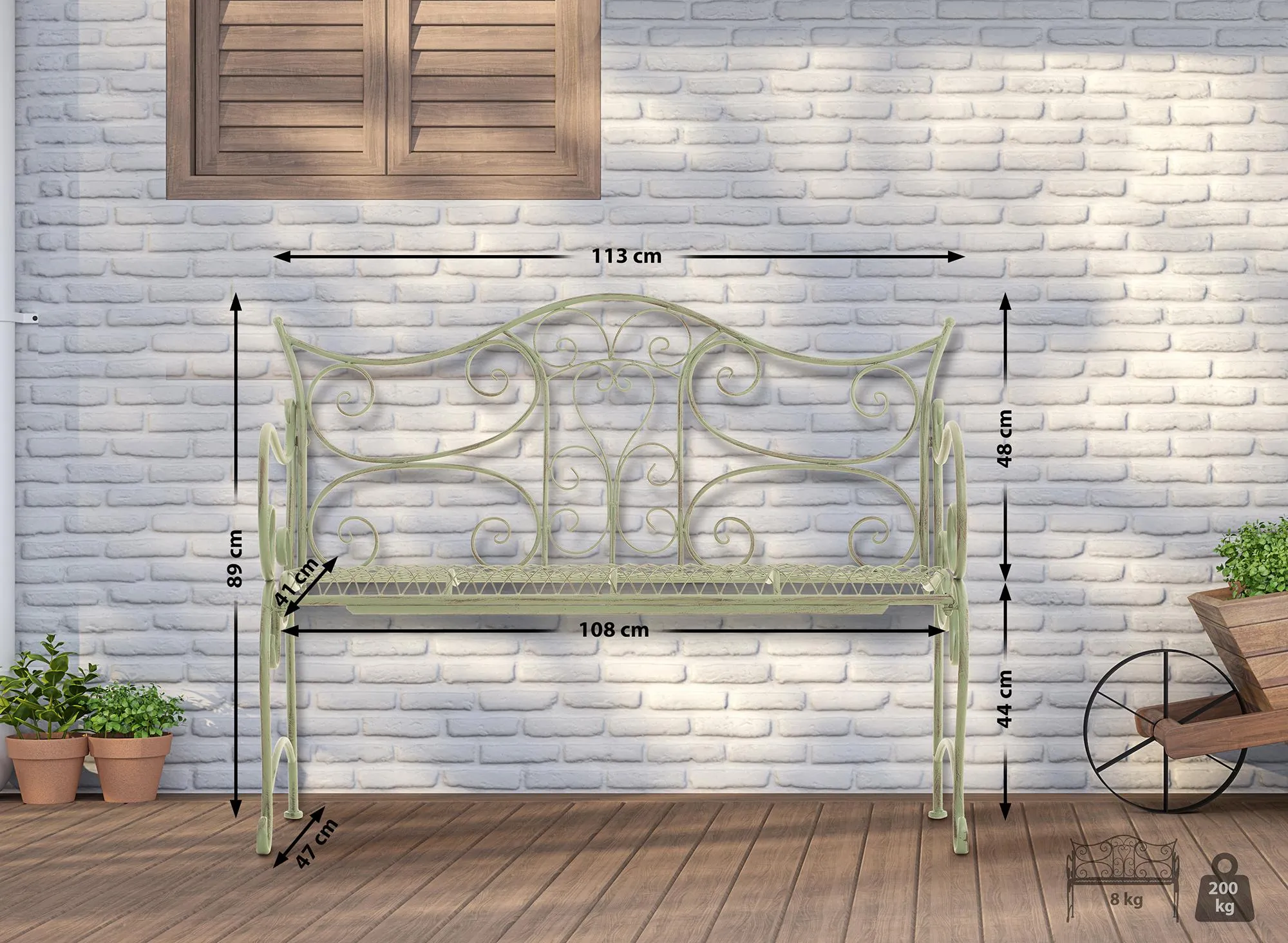 Gartenbank Tara 113x47x89 cm antik weiß