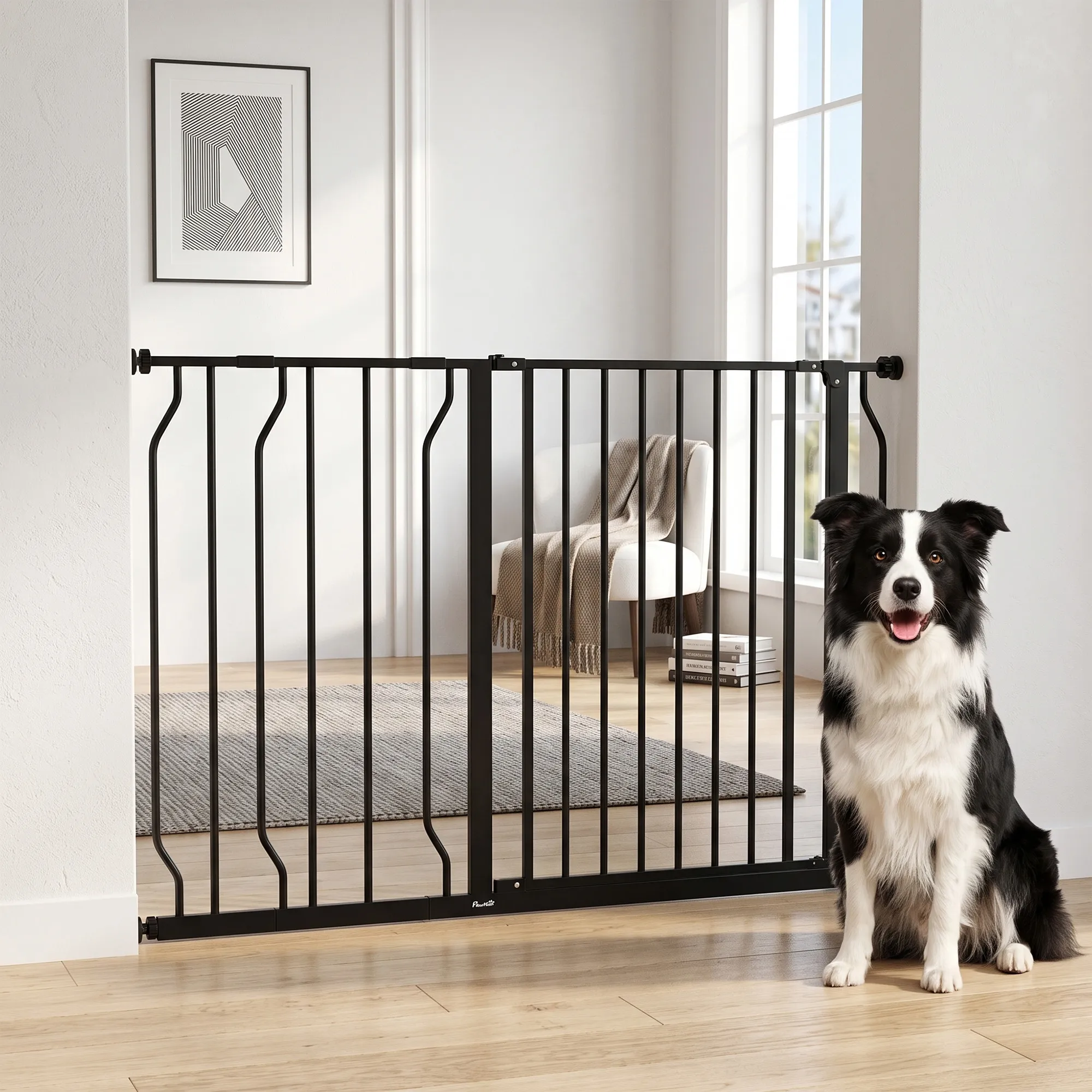 Hunde-Absperrgitter aus Stahl/ABS, verstellbar 75-115 cm, Schwarz