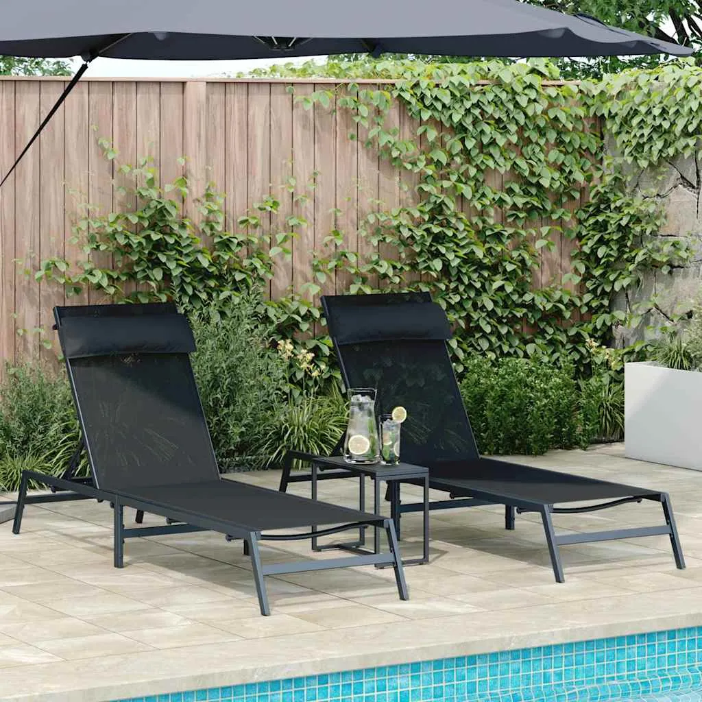 Sonnenliegenset Schwarz 197 x 54 x 86 cm mit verstellbaren Kopfstützen