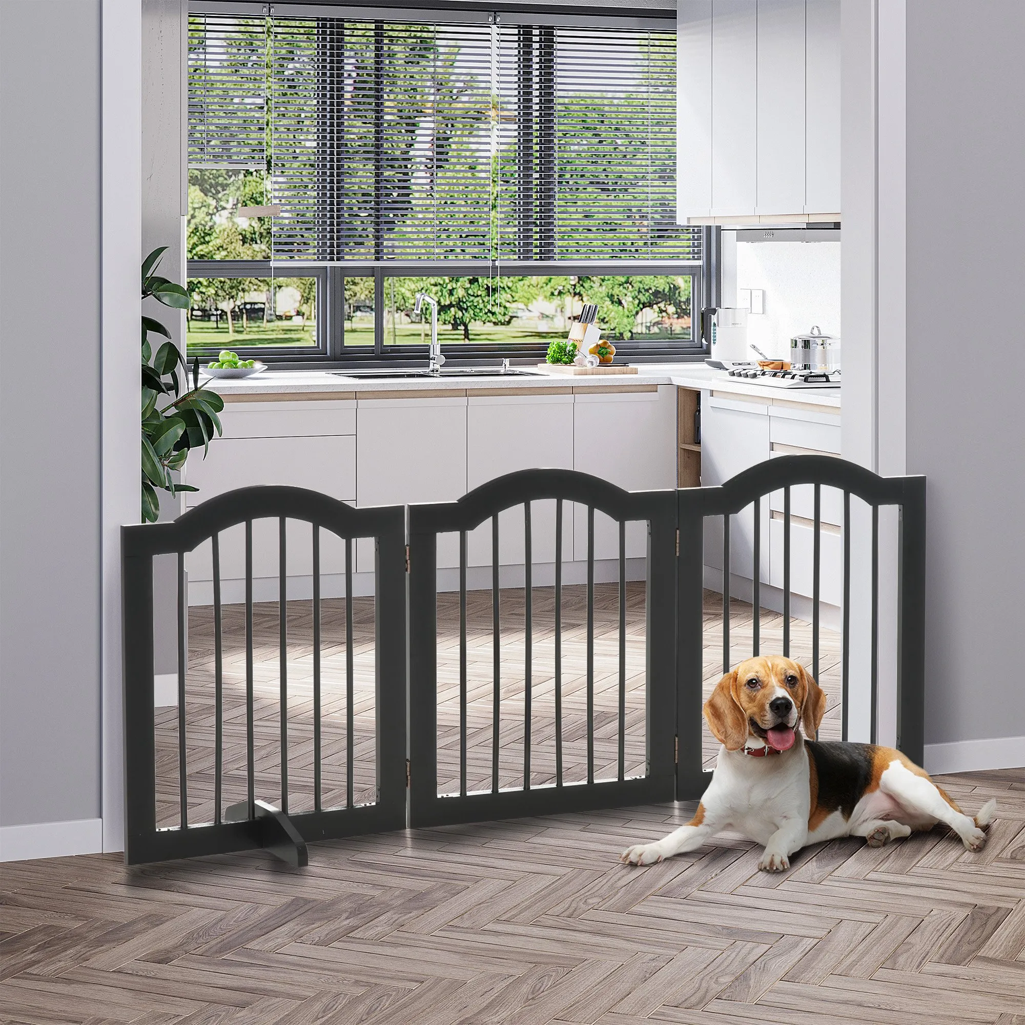 Hundegitter 3-teilig aus Holz, faltbar, 154,5 x 61 cm, Schwarz