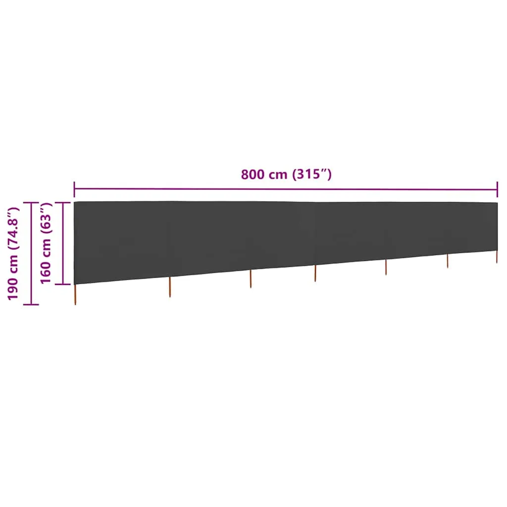 6-teiliger faltbarer Windschutz 800x160 cm Anthrazit mit Massivholzpfählen