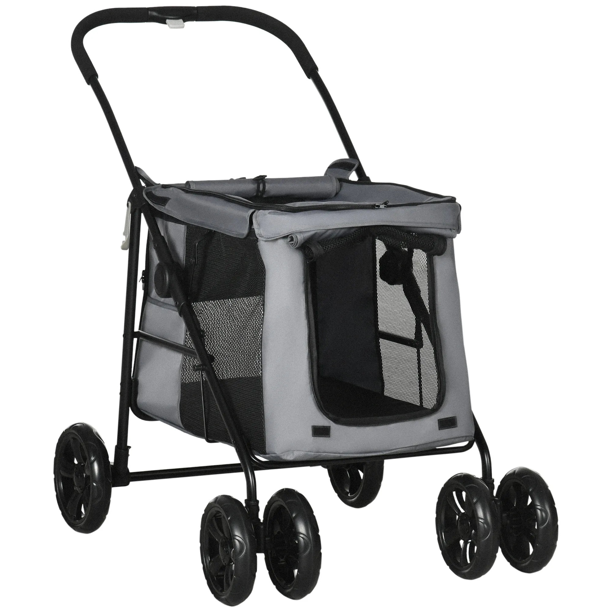 Hundewagen klappbar bis 20 kg mit 3 Taschen, Grau, 102x62x105 cm