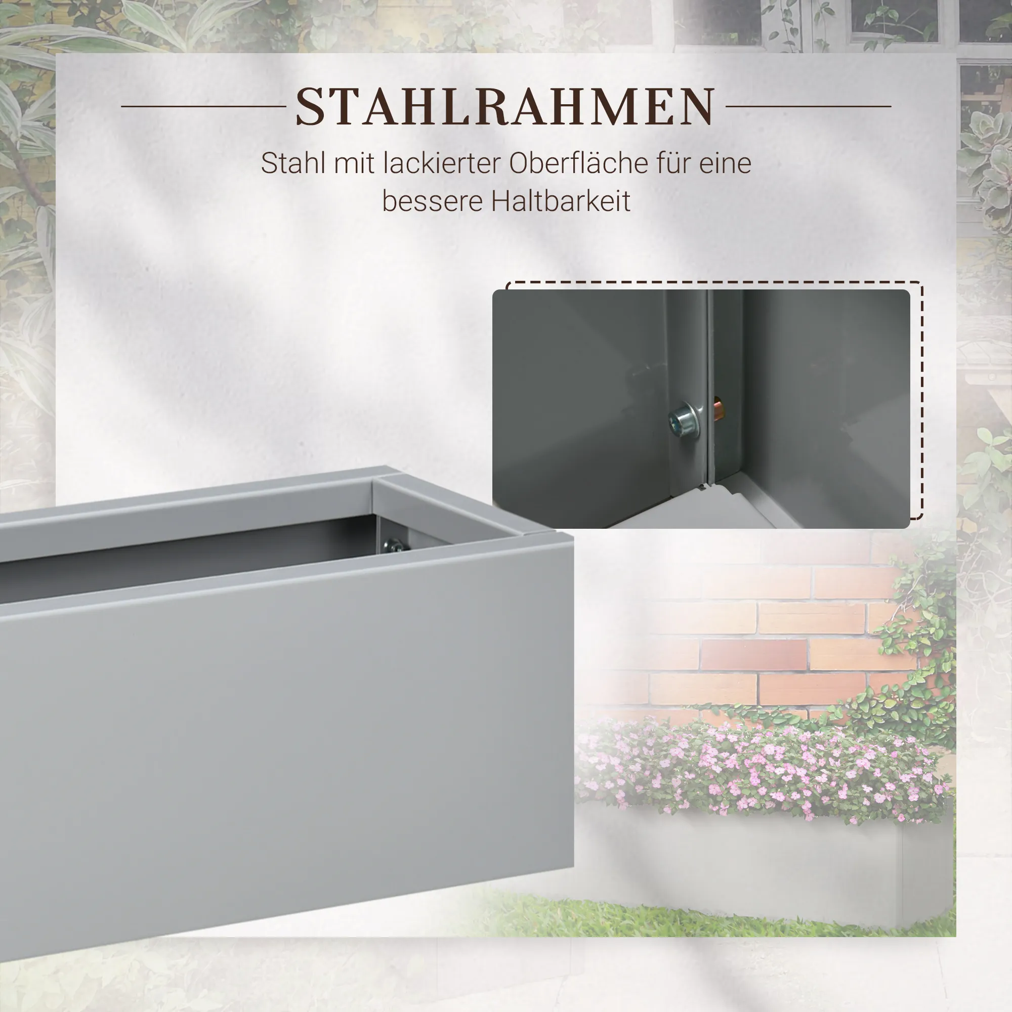Pflanzkübel Grau 91L x 22B x 22H cm aus Stahl