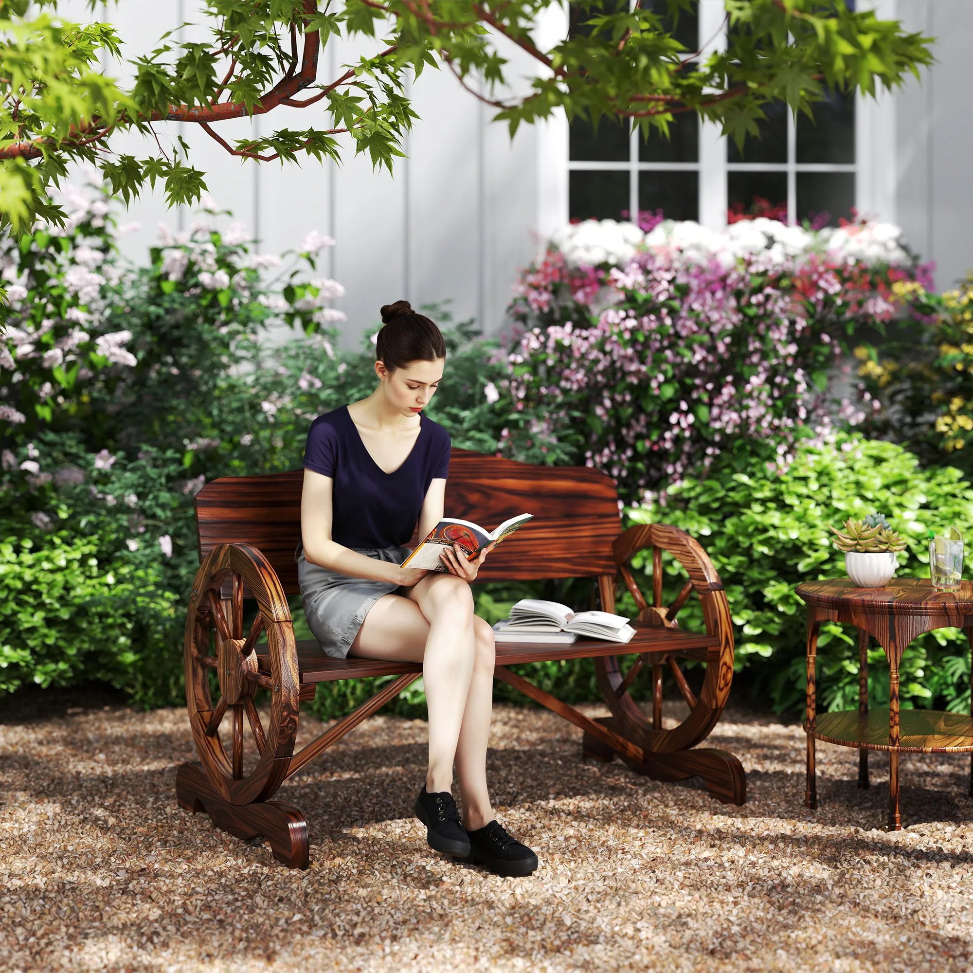 Wetterfeste Gartenbank 110x55x80 cm in Verkohlter Optik