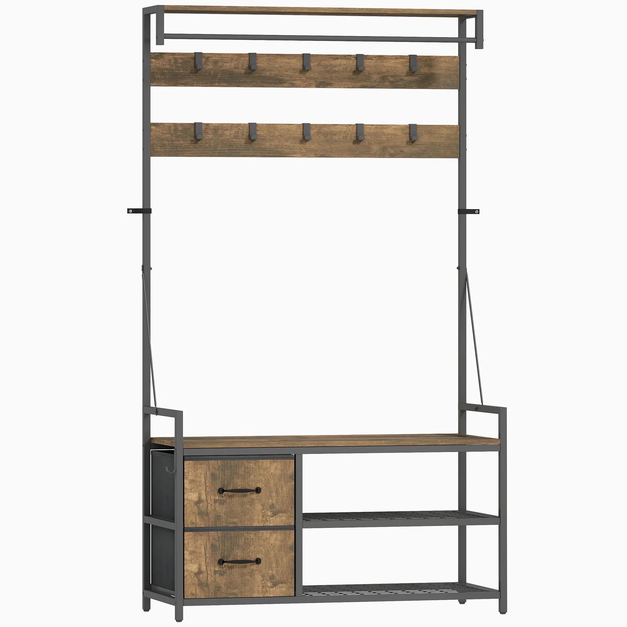 Garderobenständer 100B x 40T x 180H cm in Rustikal-Braun+Mattschwarz
