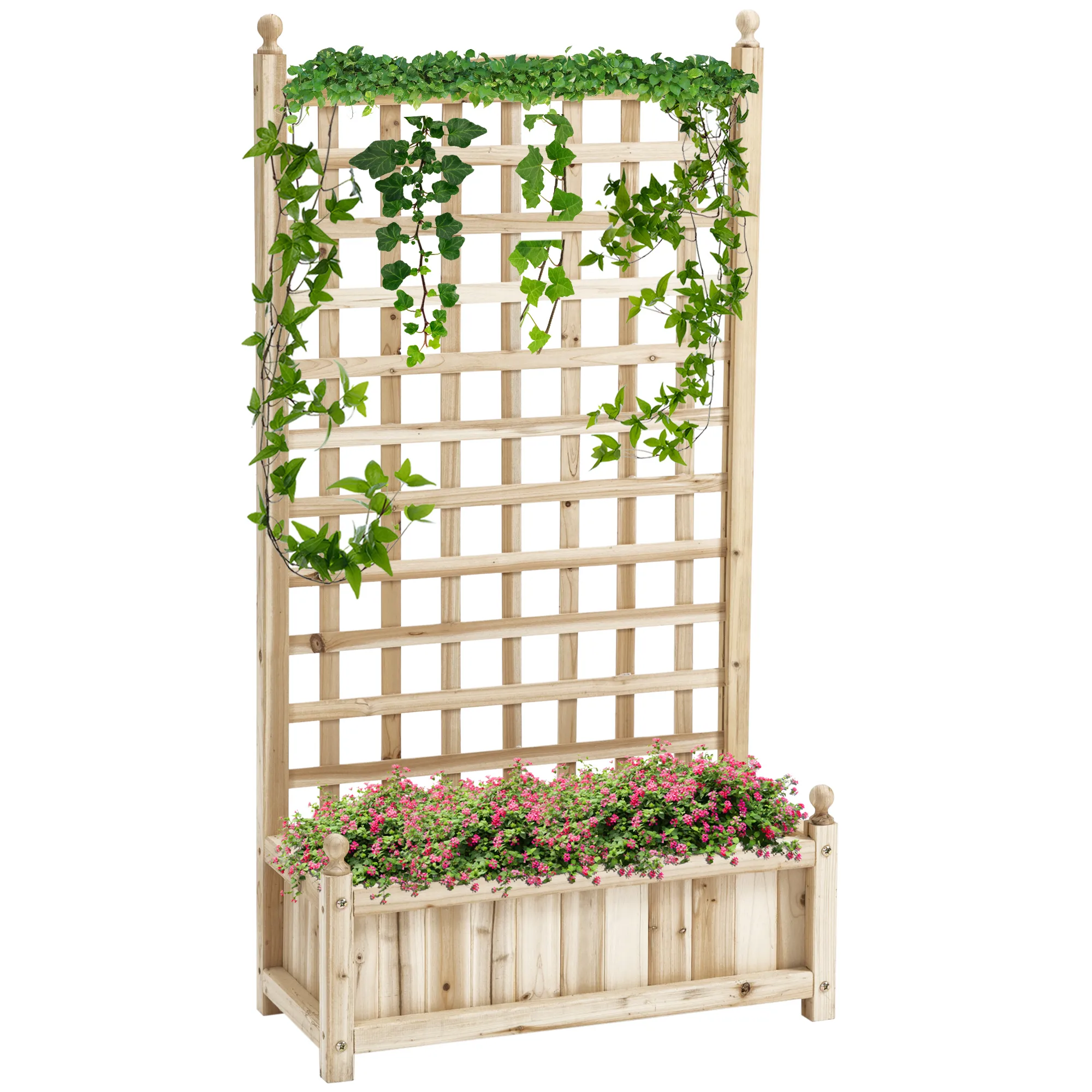 Hochbeet Pflanzkasten mit Rankgitter Blumenkasten Rankkasten Rosenbogen mit Rankhilfe für Kletterpflanzen Garten Holz Natur 64 x 28 x 120 cm