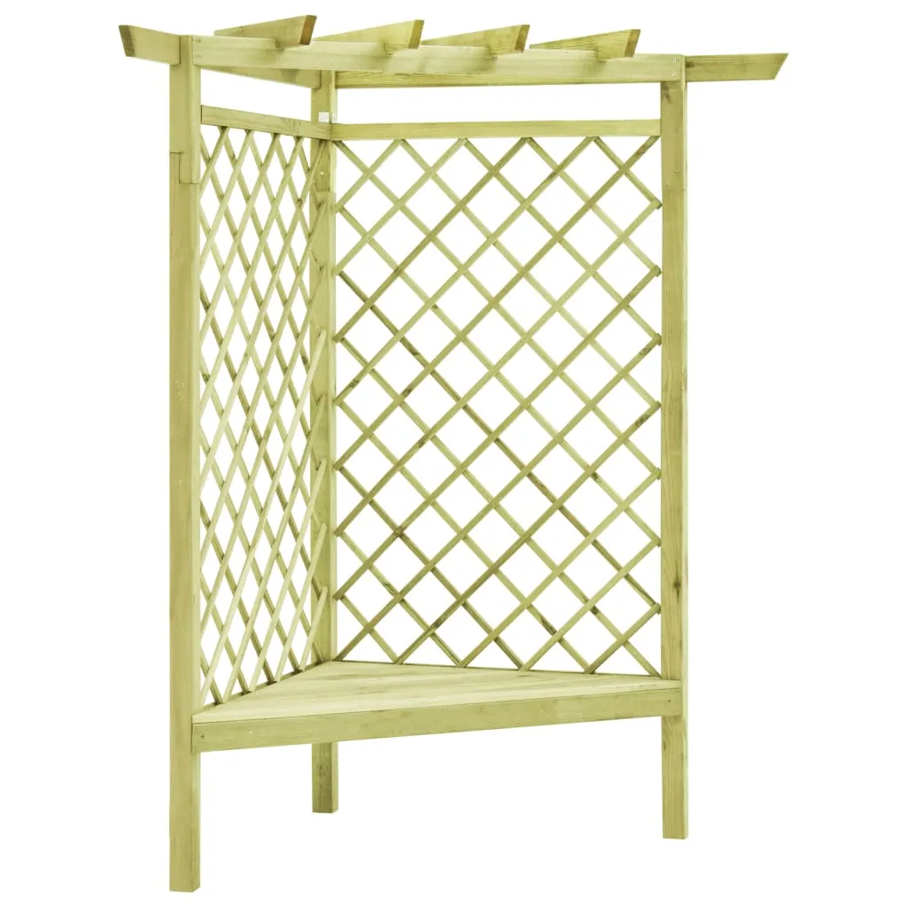 Eck-Gartenpergola mit Sitzbank 130x130x197 cm Grün aus imprägniertem Massivholz