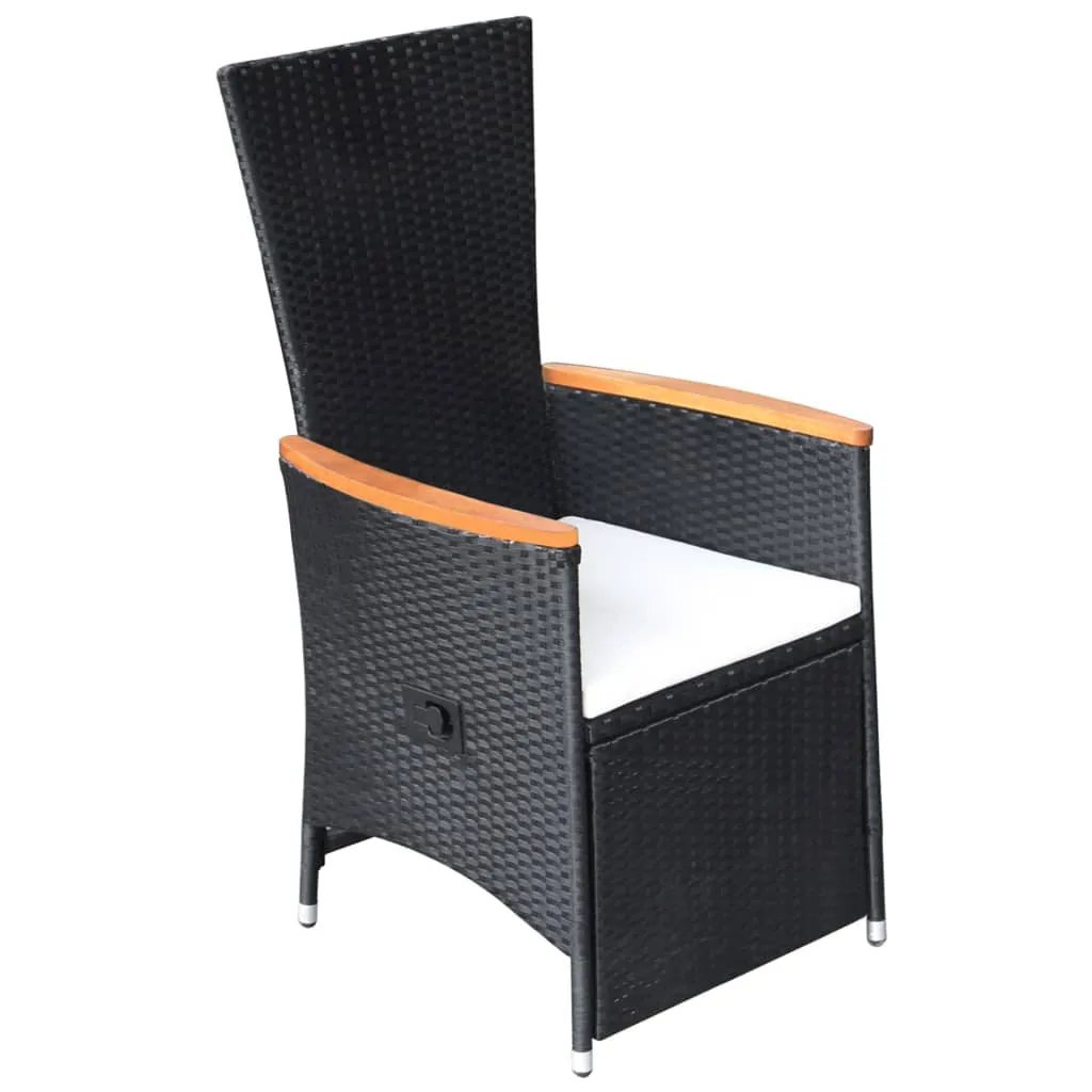 2er Set Rattan-Liegestühle Schwarz 58x62x108 cm mit Echtholz-Armlehnen