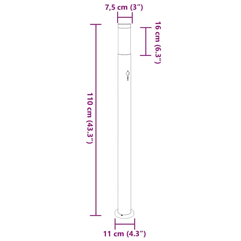 Silberne Edelstahl Pollerleuchte 11x110 cm mit Bewegungssensor IP44
