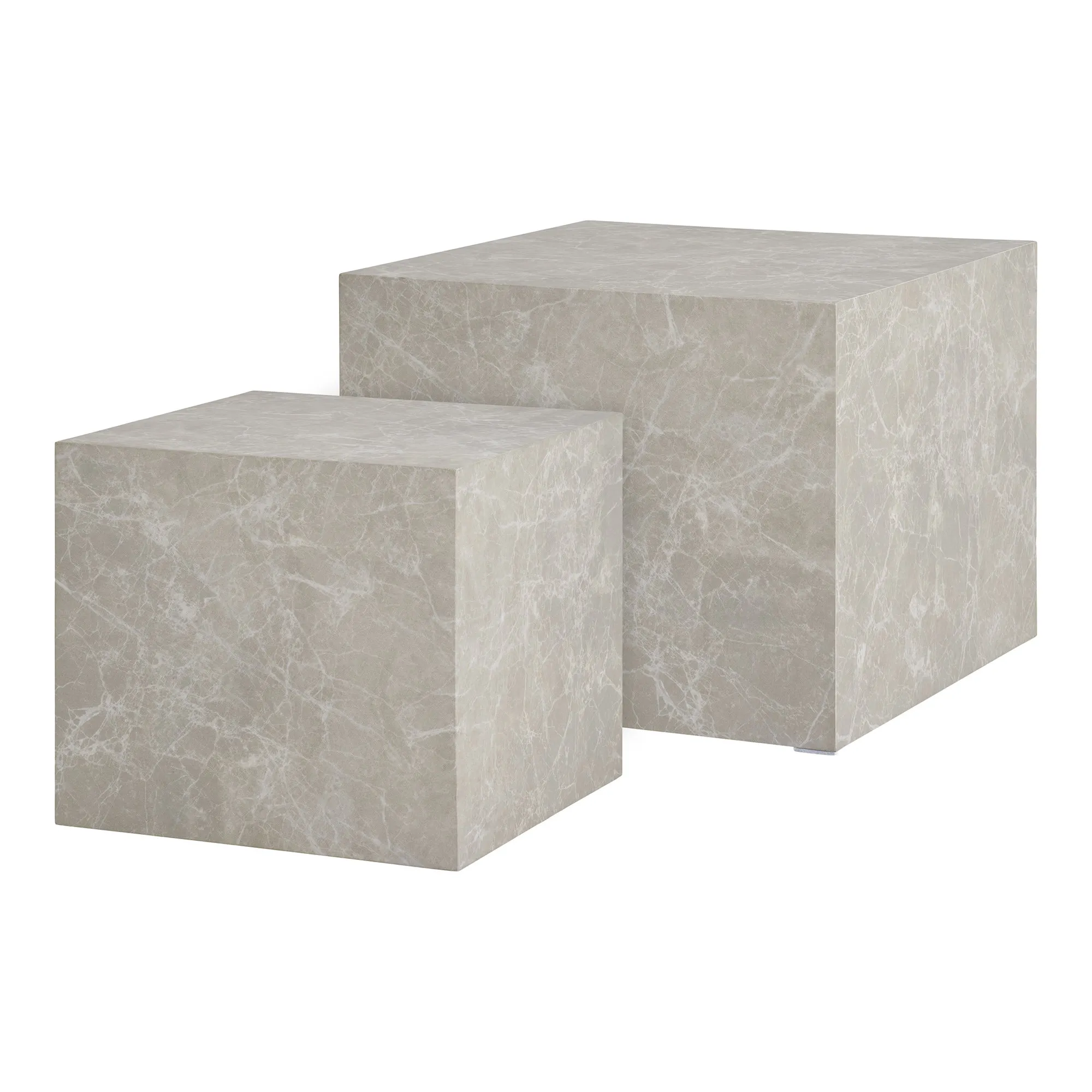 tinkaro Couchtisch-Set 2-teilig Marmor-Optik 40/50 x 40/50 x 36/40 cm Beige