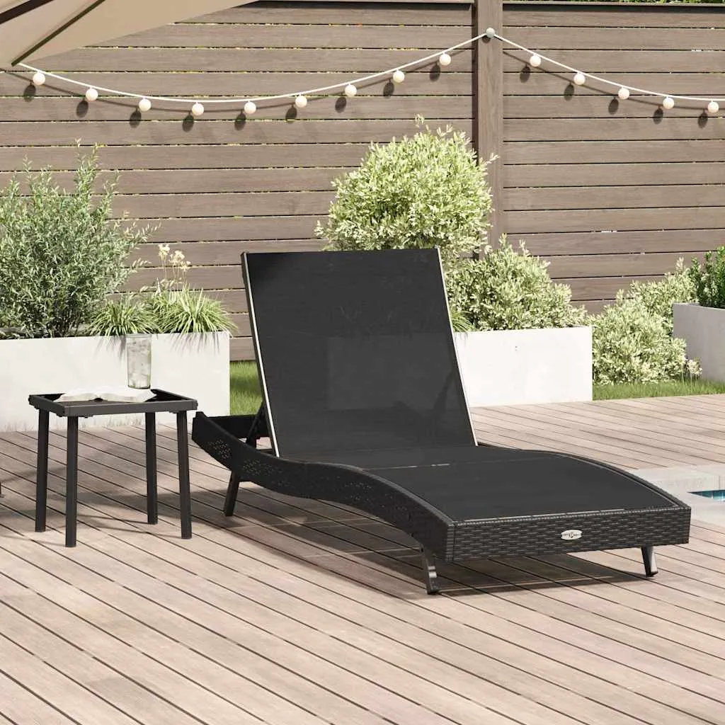 Sonnenliege mit Tisch 197x70x82 cm Schwarz Polyrattan