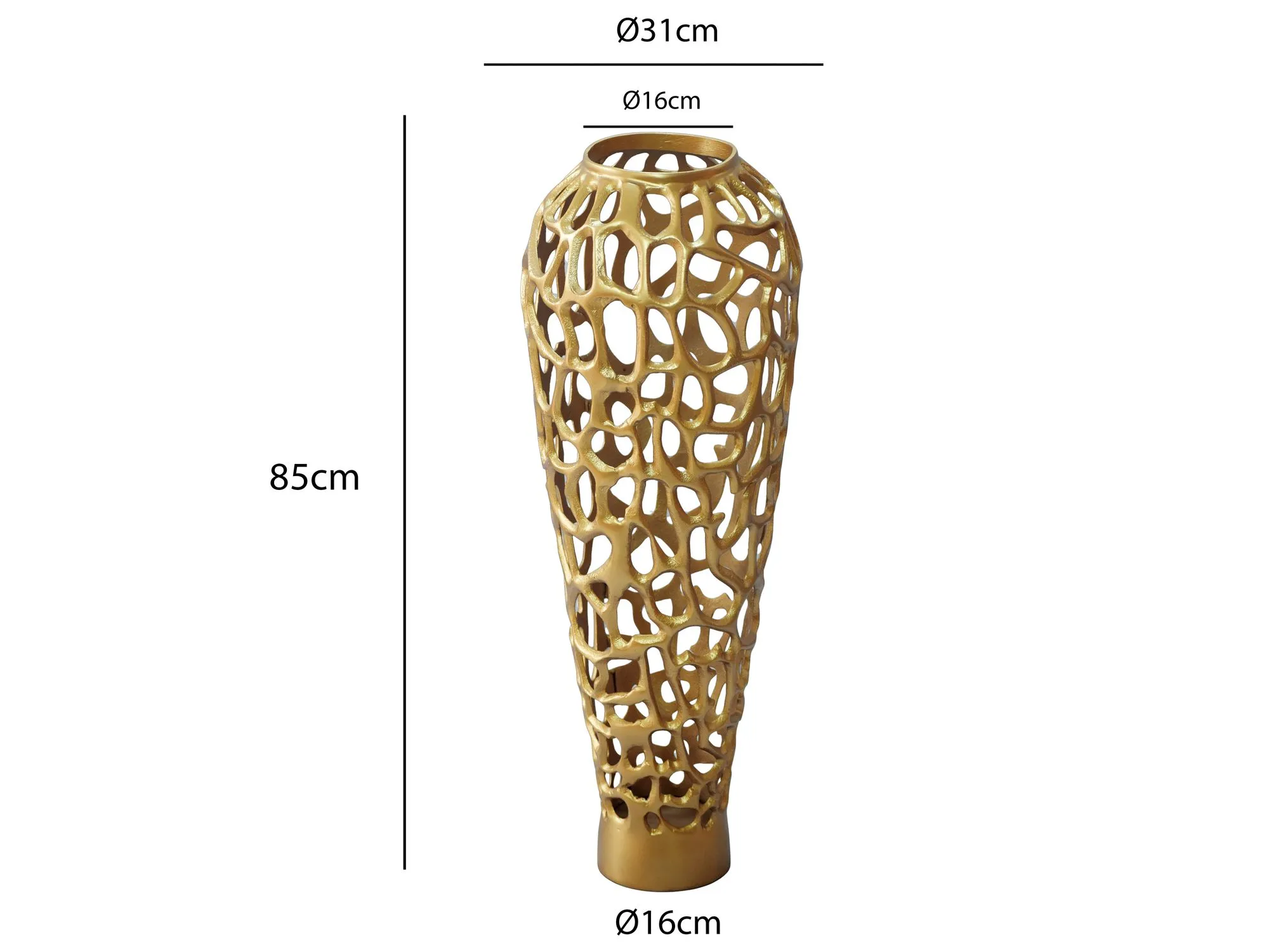 Bodenvase Aluminium 85cm Gold - Design Blumenvase Groß - Metallvase Modern - Dekovase rund für Trockenblumen - XXL Standvase Hoch - Wohnzimmer Deko - Wohndeko Handmade