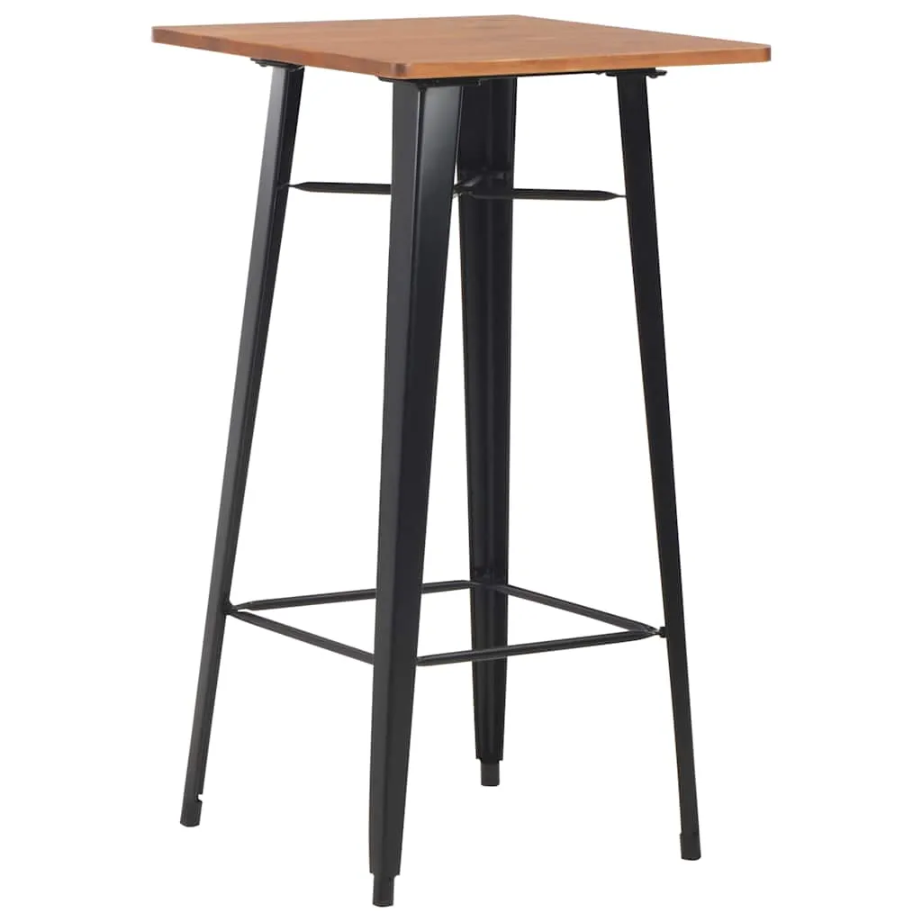 Bartisch 60 x 60 x 108 cm Schwarz und Braun mit Massivholz und Stahlgestell