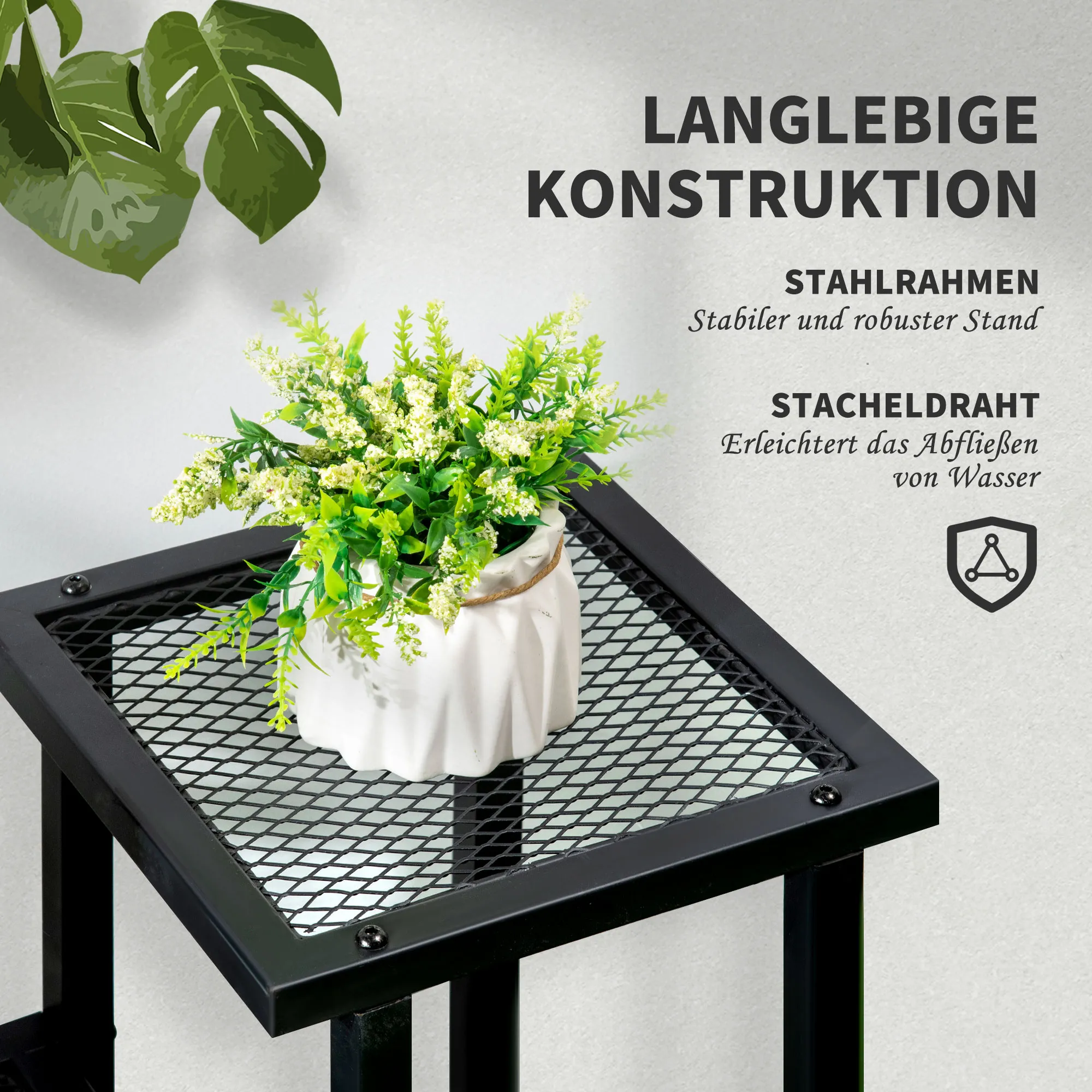 Pflanzenständer Schwarz 91L x 25B x 83H cm mit 4 Regalen