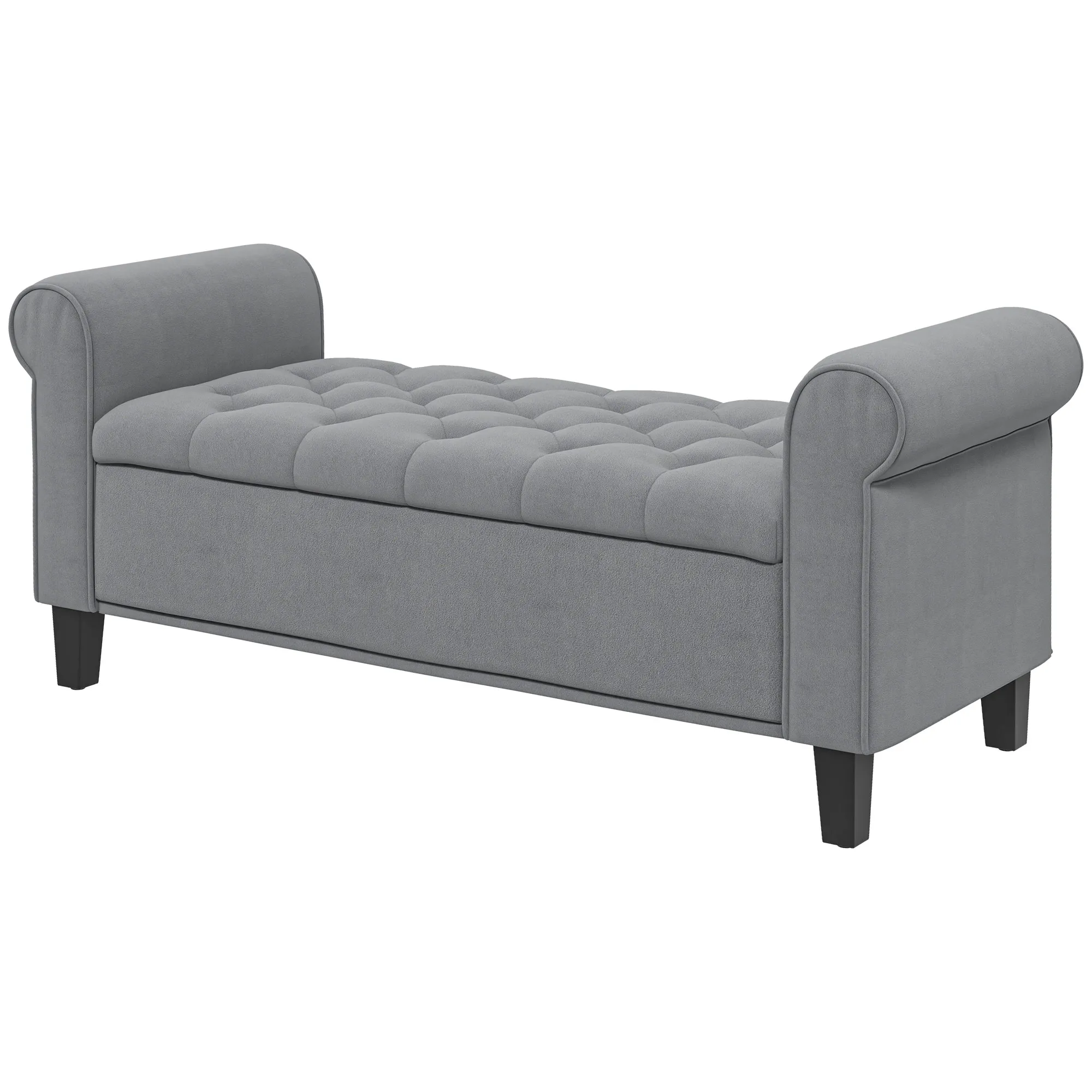 Sitzbank Polsterbank Bettbank, Knopfheftung, Samtoptik, 126 cm x 48,5 cm x 57 cm, Grau