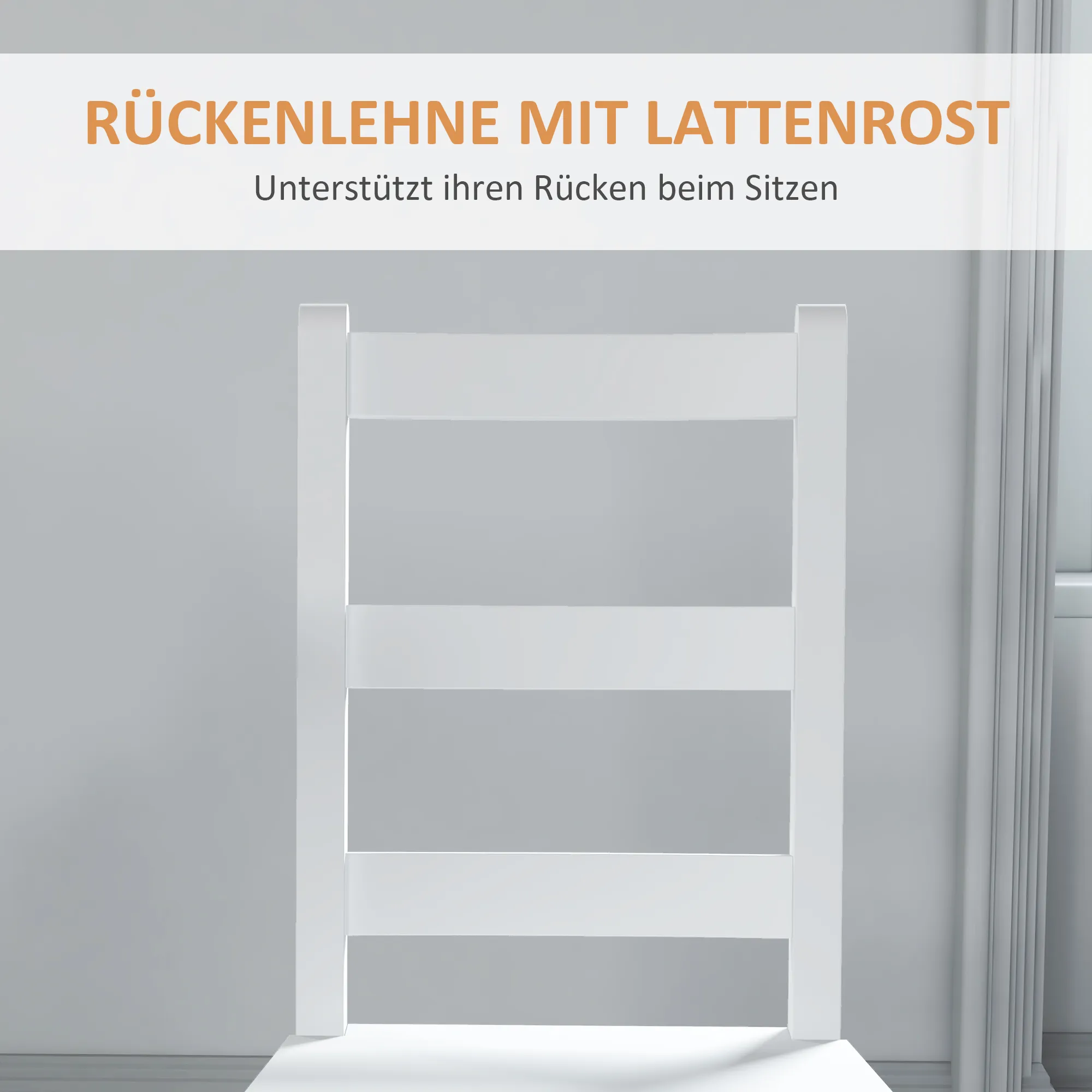 Esszimmerstühle 2er Set Holz Küchenstuhl mit Leistenrücklehne, Rutschfest 41,5 x 46 x 90 cm Weiß