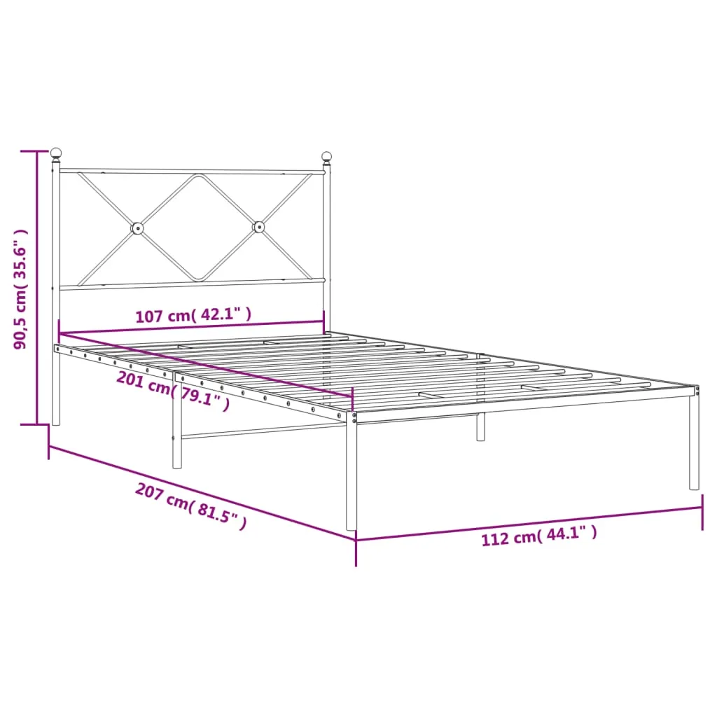 Klassisches schwarzes Metallbettgestell 207x112x90,5 cm
