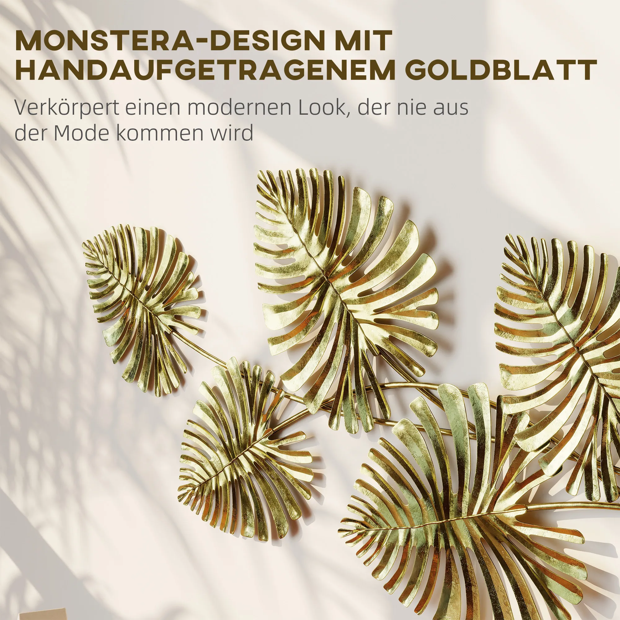 Wanddekor-Set aus Metall, lackierte Oberfläche, Blatt-Form, Goldfarben