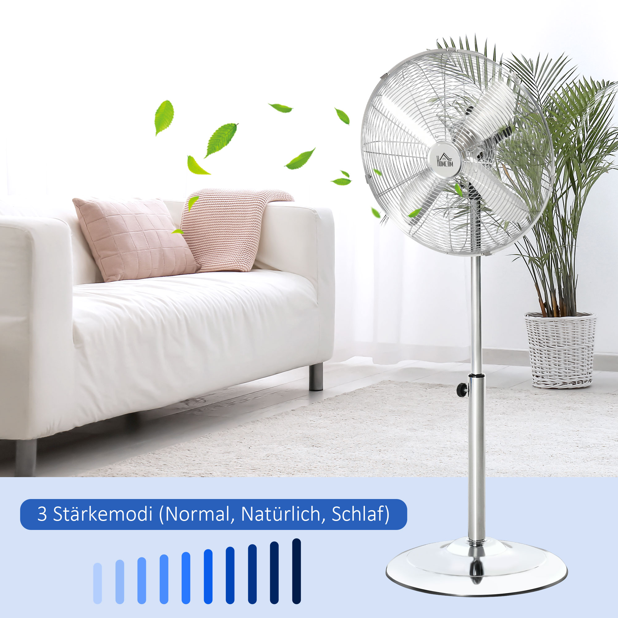 Höhenverstellbarer Standventilator Ø44,5 cm Silber