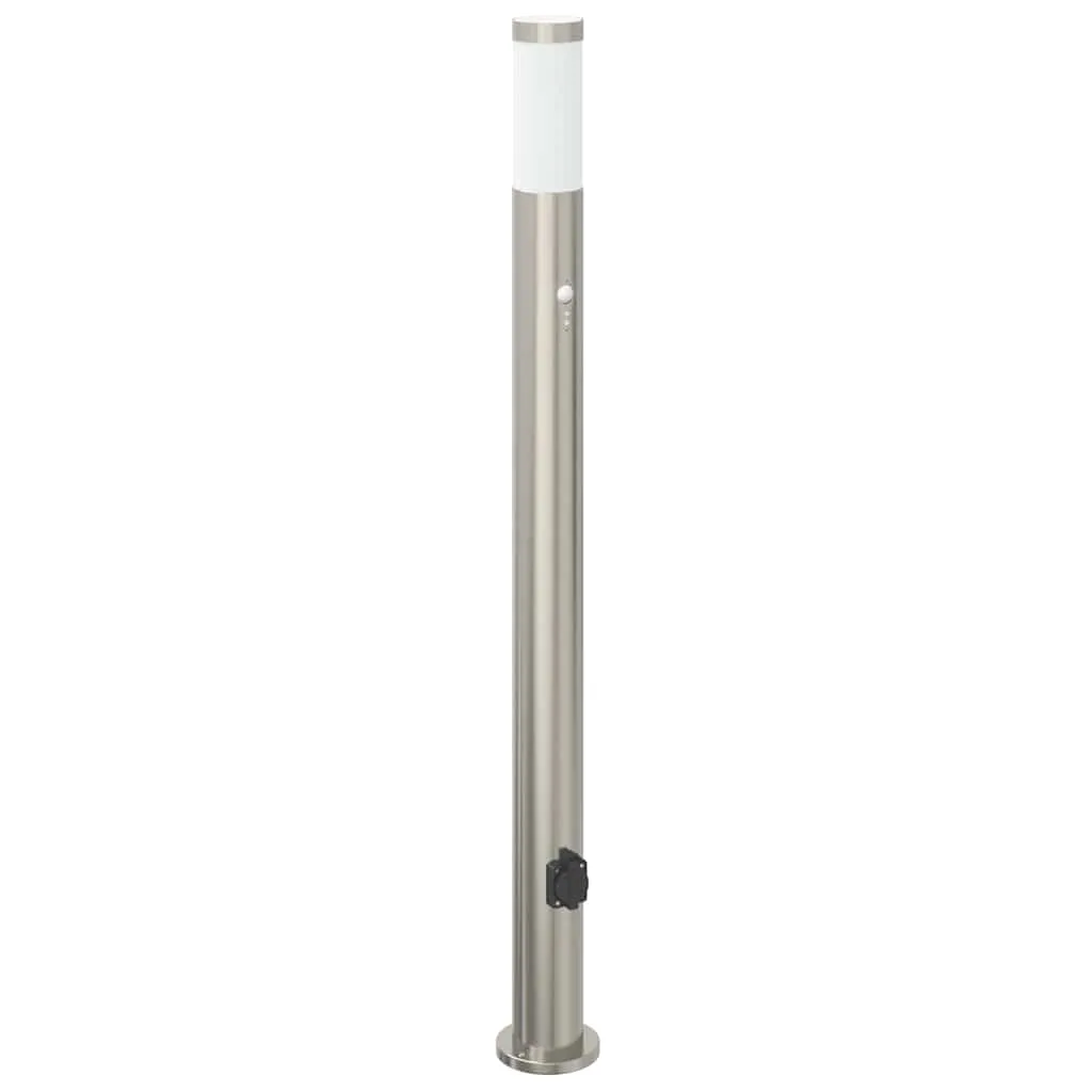 Pollerleuchte Silber 11 x 110 cm mit Bewegungssensor und Steckdose