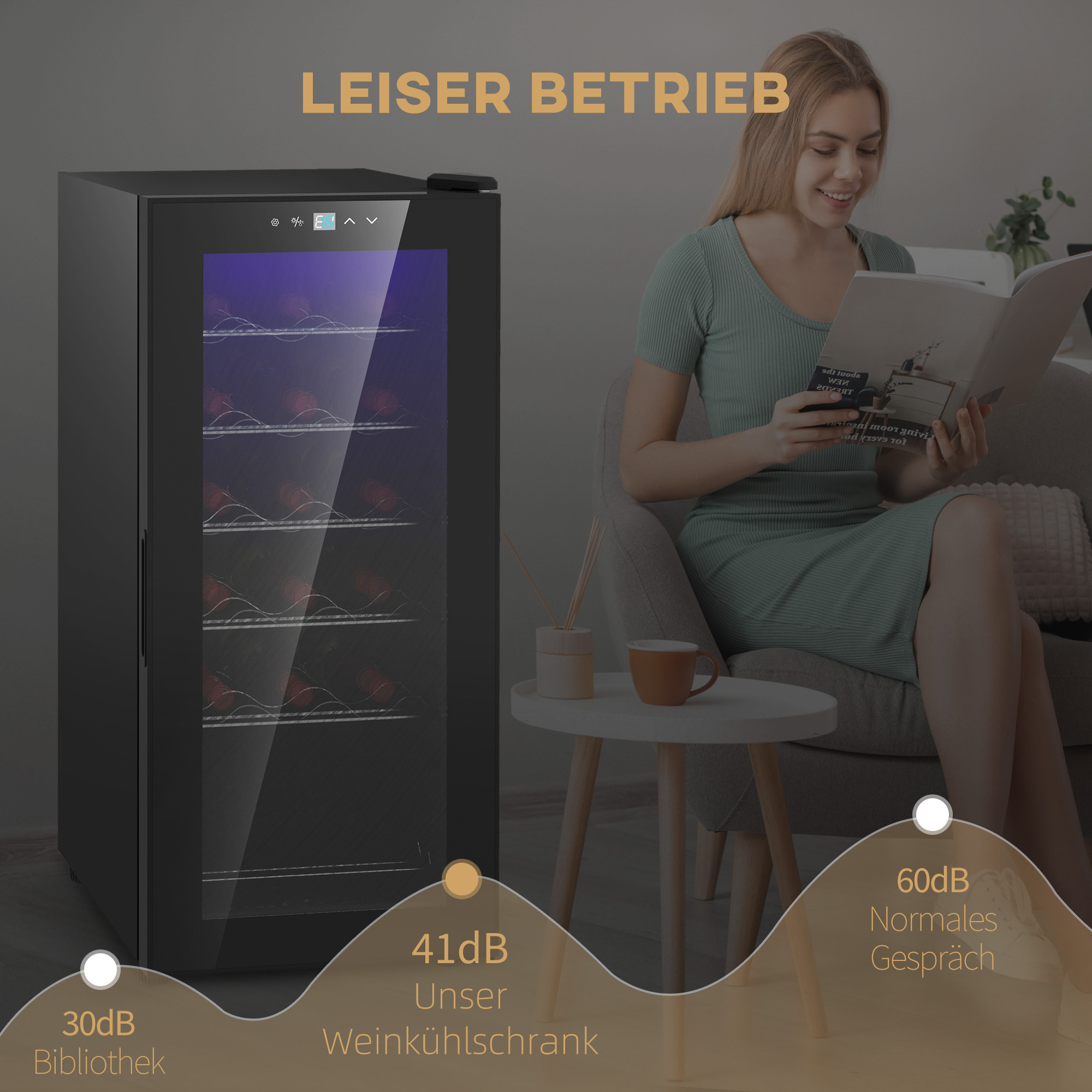 Weinkühlschrank 34,5B x 45T x 78H cm Schwarz für 18 Flaschen