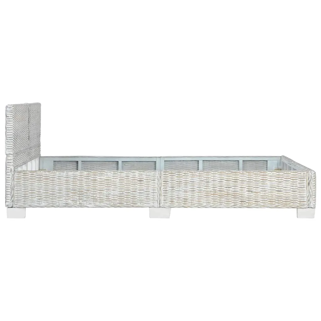 Bettgestell aus Massivholz und Rattan 210x149x77 cm Grau