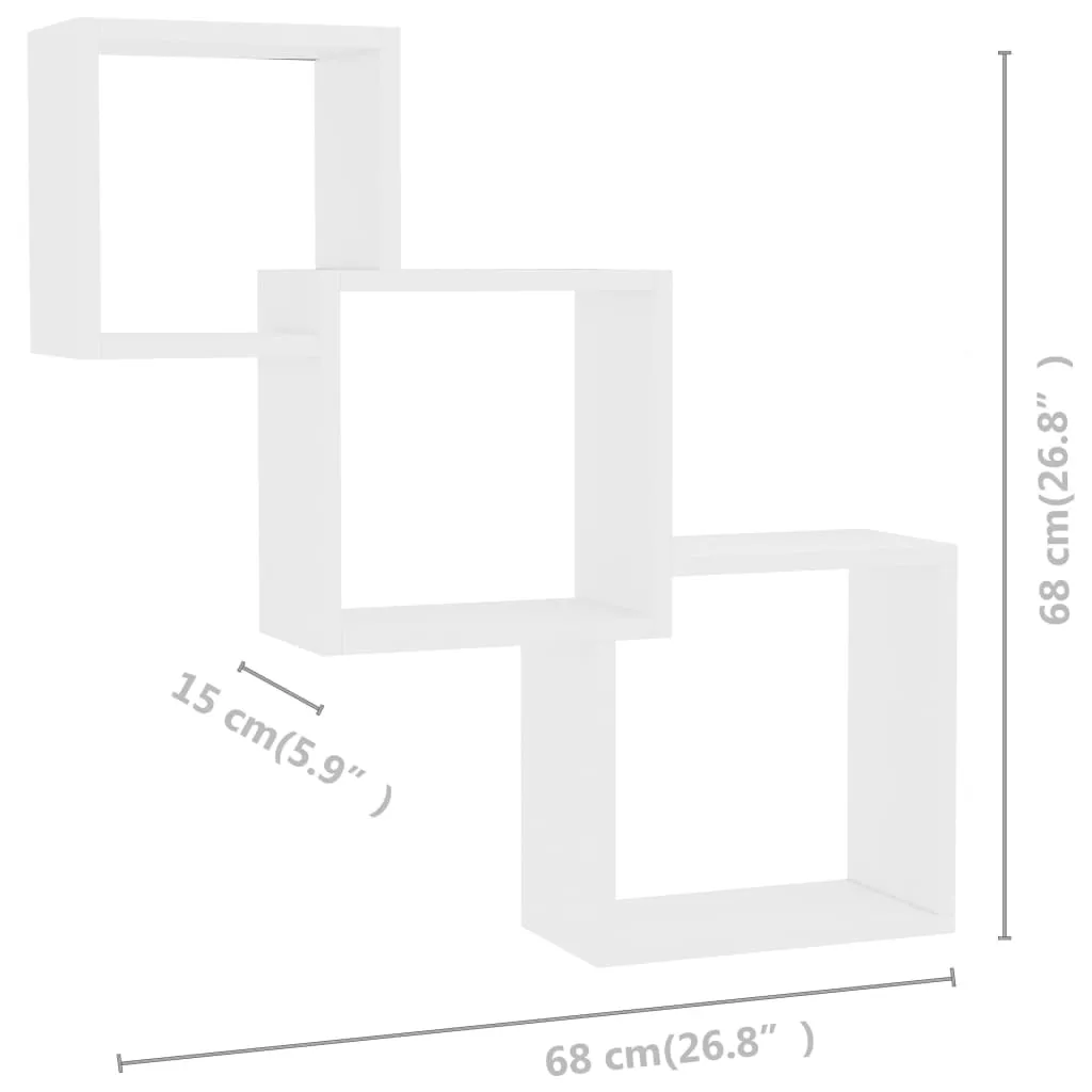 Würfel-Wandregalset Weiß 68x15x68 cm aus robustem Massivholz