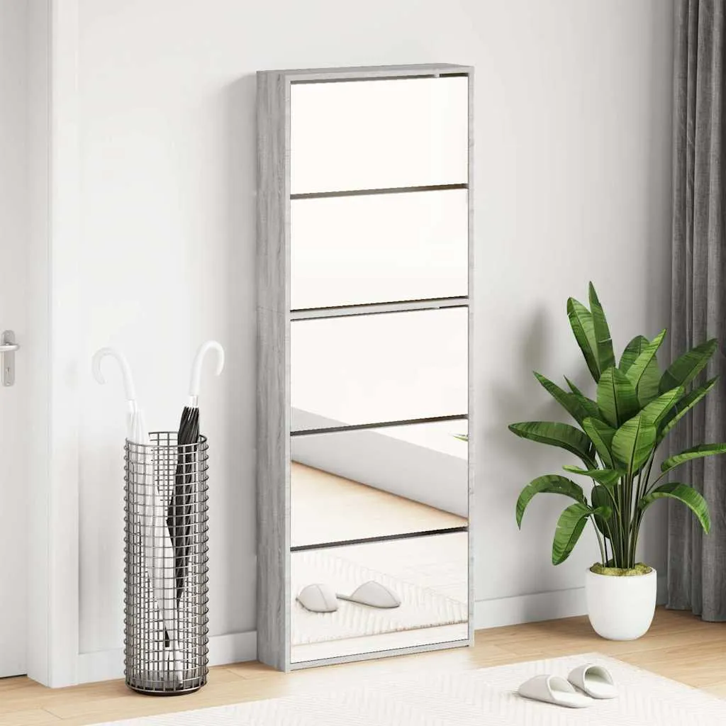 Moderner Schuhschrank Grau Sonoma 63x17x169,5 cm mit 5 Kippfächern
