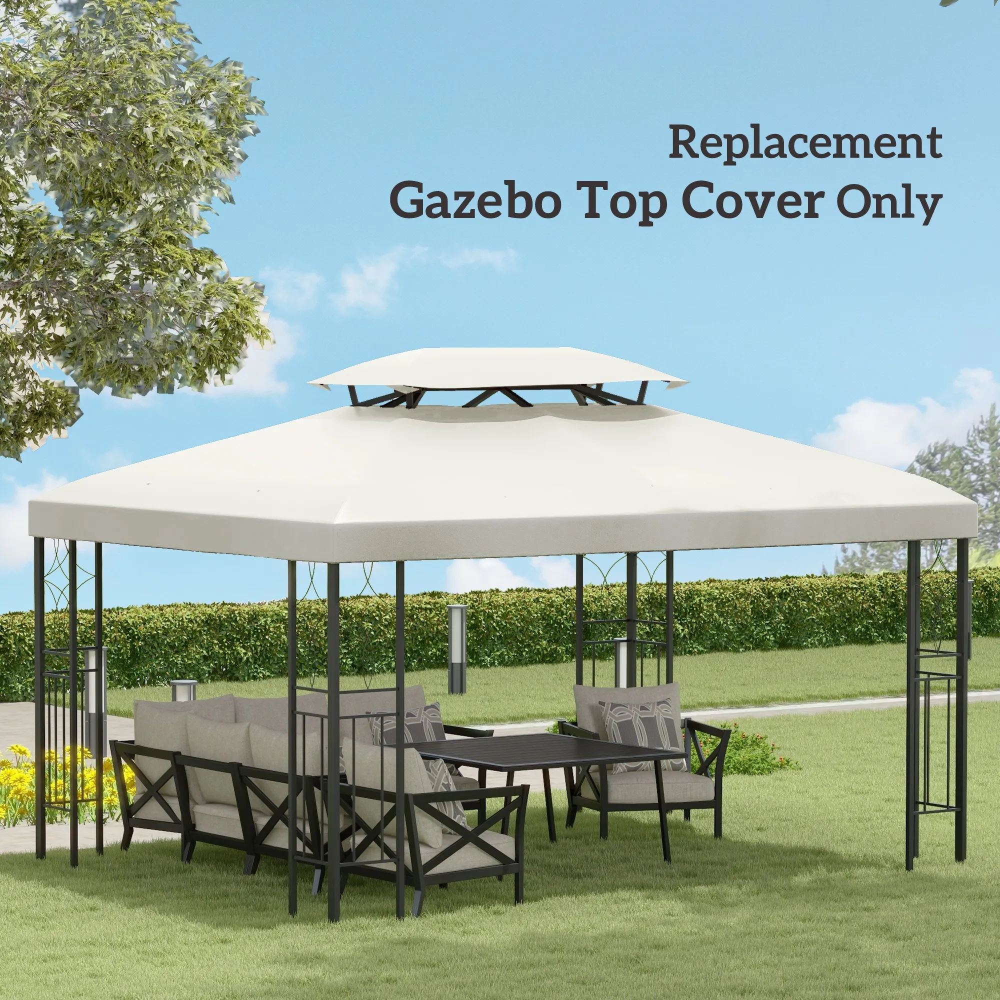 Ersatzdach für Gartenpavillon 4x3m Cremeweiß