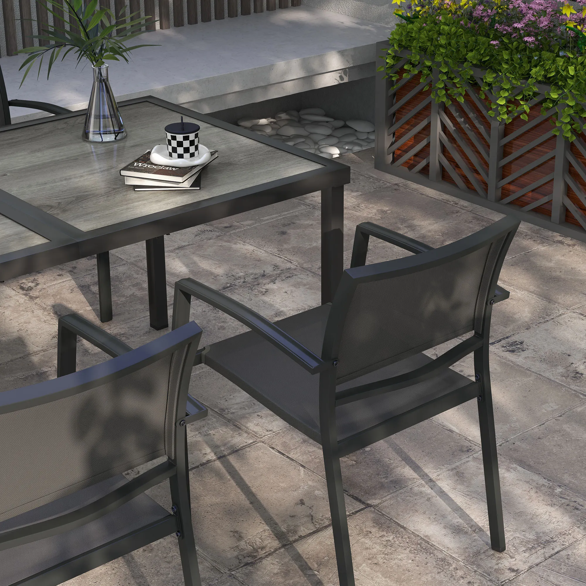 Gartenmöbel-Set Gartensitzgruppe, 1 Tisch, 4 Stühle, 150 x 87 x 72 cm, Grau
