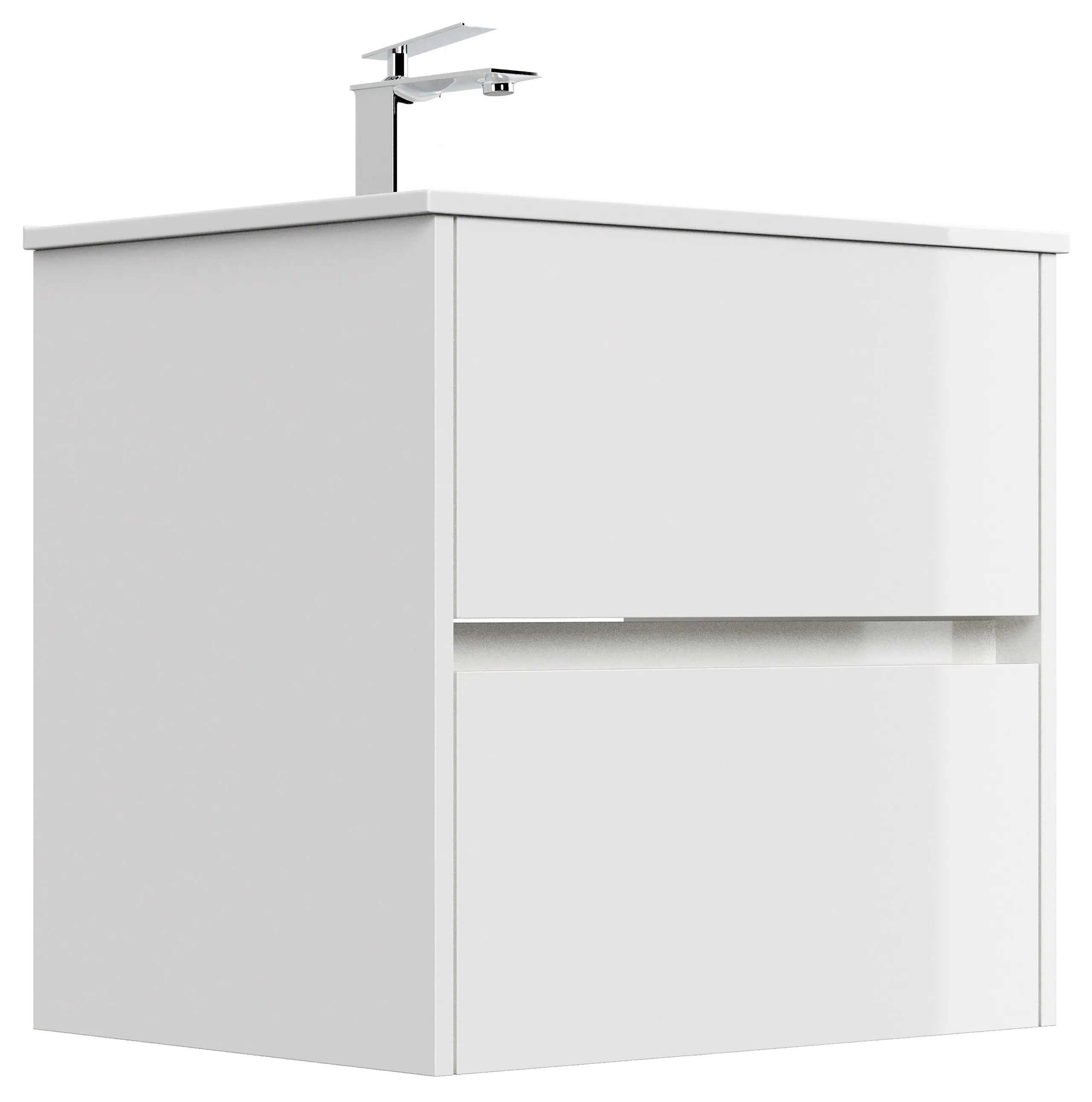 Badmöbel Limes & Waschtisch 60cm 2 Greifraum SoftClose Auszüge weiß Hgl