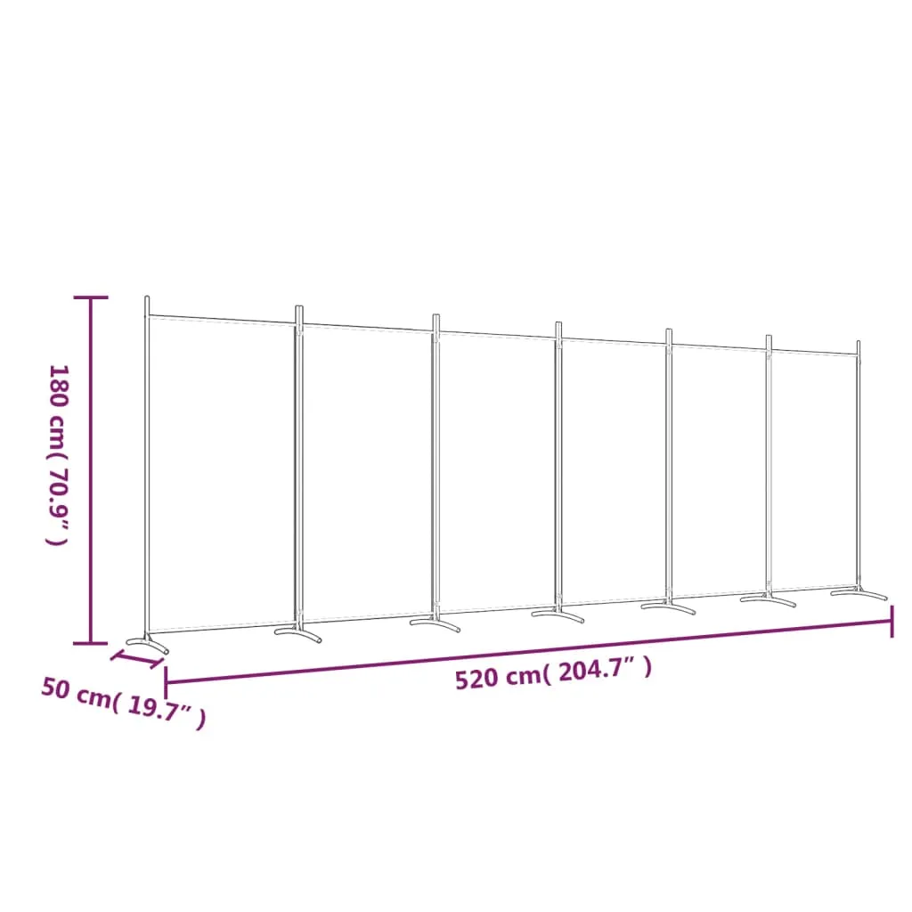 Paravent Raumteiler 520x180 cm Braun mit 6 Paneelen aus Stoff