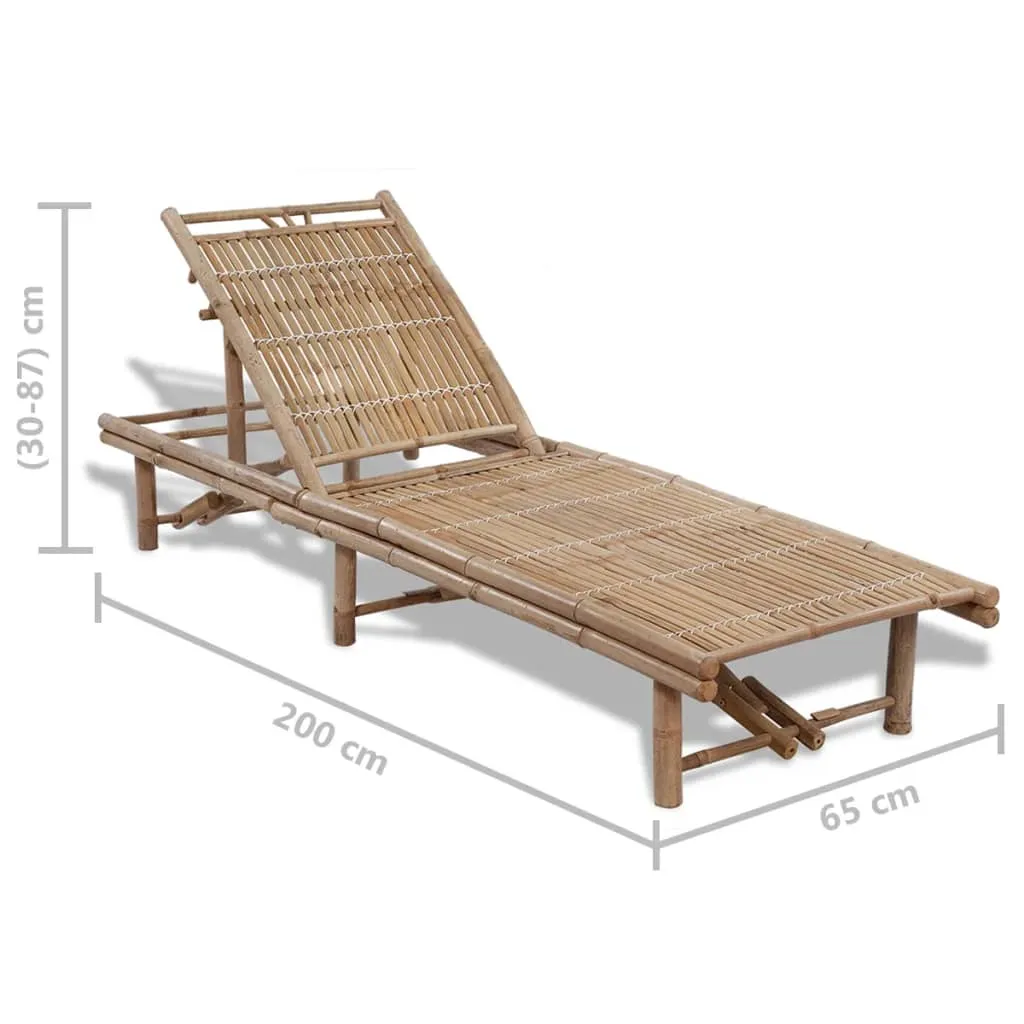 Verstellbare Gartenliege aus Bambus 200 x 65 x (30-87) cm