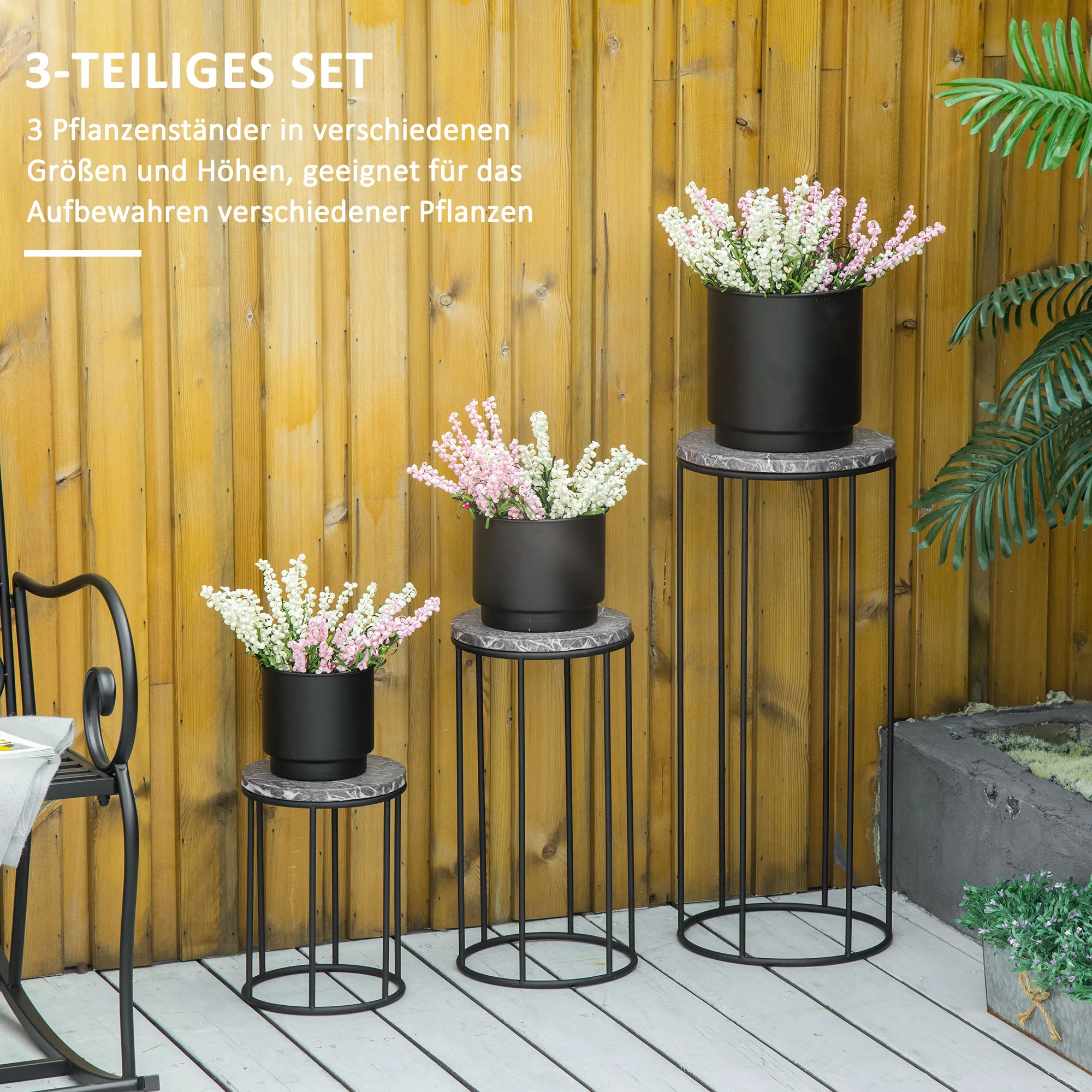 Blumentreppen Set 3-teilig Ø22-30,5 cm Schwarz-Grau