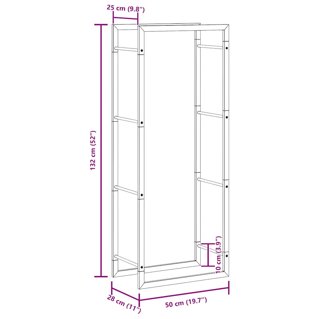 Kaminholzregal aus Stahl 50 x 28 x 132 cm Mattschwarz