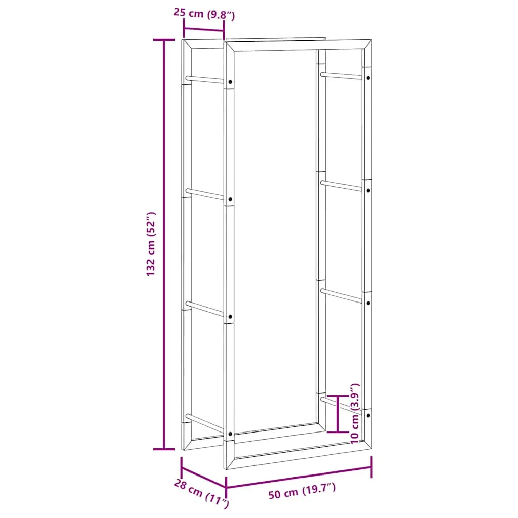 Kaminholzregal aus Stahl 50 x 28 x 132 cm Mattschwarz