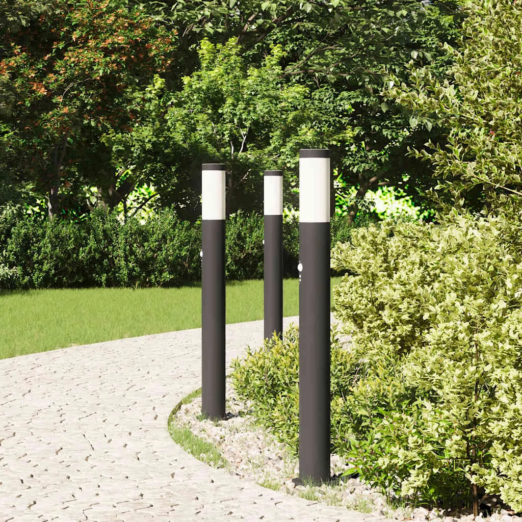 Schwarze Edelstahl Pollerleuchte 11x80 cm mit PIR-Bewegungssensor