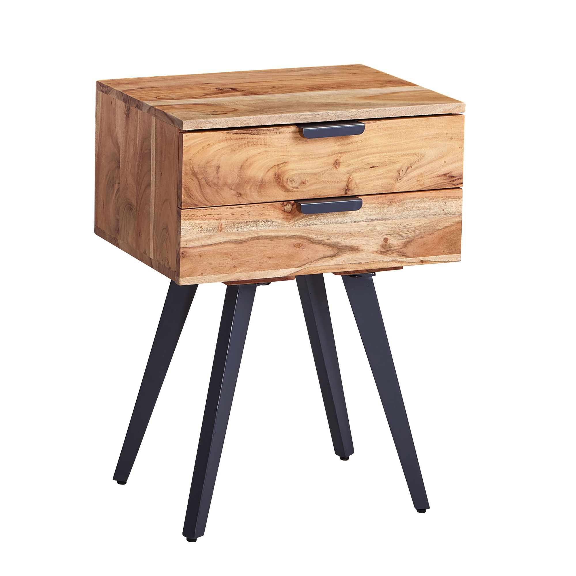 Wohnling Nachtkonsole 47 x 65 x 35 cm Akazie Massivholz Nachttisch Boxspringbett