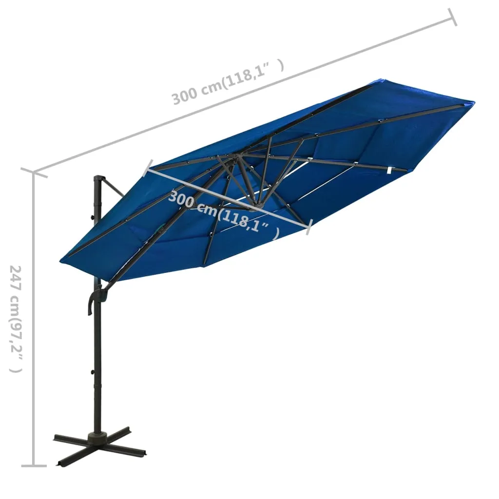 4-lagiger Sonnenschirm Azurblau 300x300x247 cm mit Aluminiumgestell