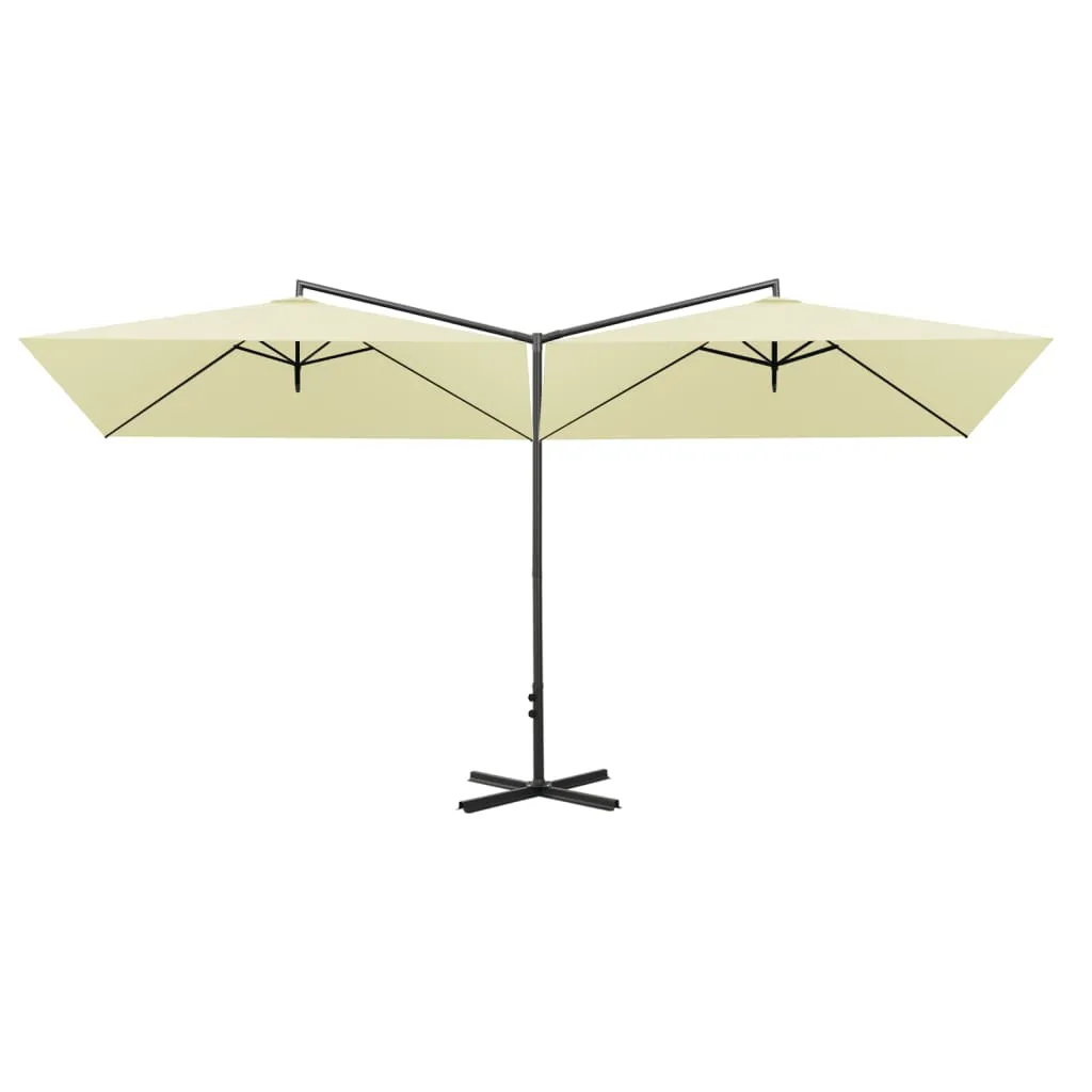 Doppel-Sonnenschirm Sandweiß 600x290x260 cm mit Stahlgestell