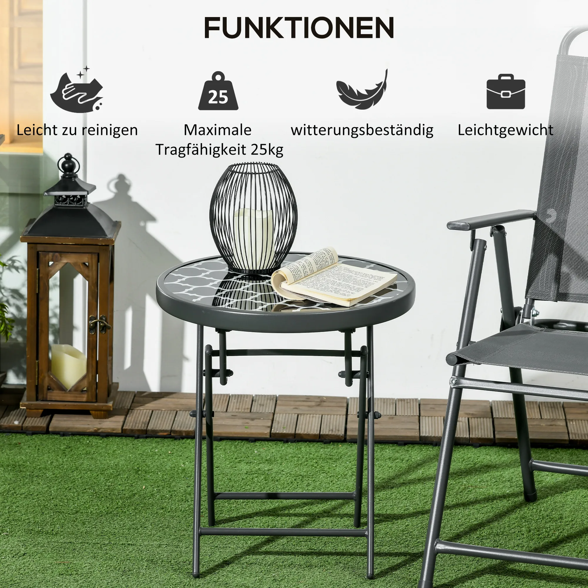 Klapptisch Ø45 x 50H cm Schwarz für Garten und Balkon