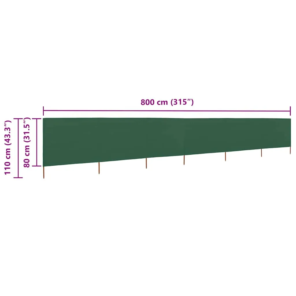 6-teiliger faltbarer Windschutz 800x80 cm Grün mit Vliesstoff und Massivholz