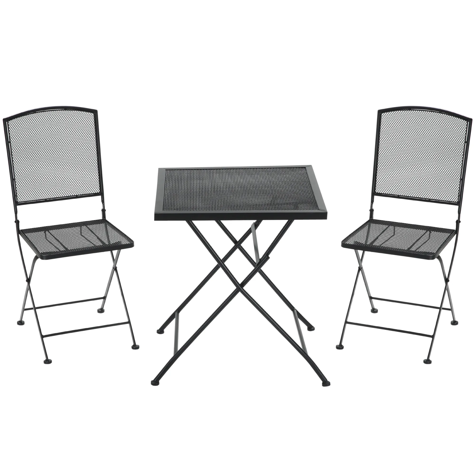 Garten Sitzgruppe für 2 Personen Bistro-Set Garnitur 1 Tisch+2 faltbare Stühle für Terrasse Balkon Metall Grau