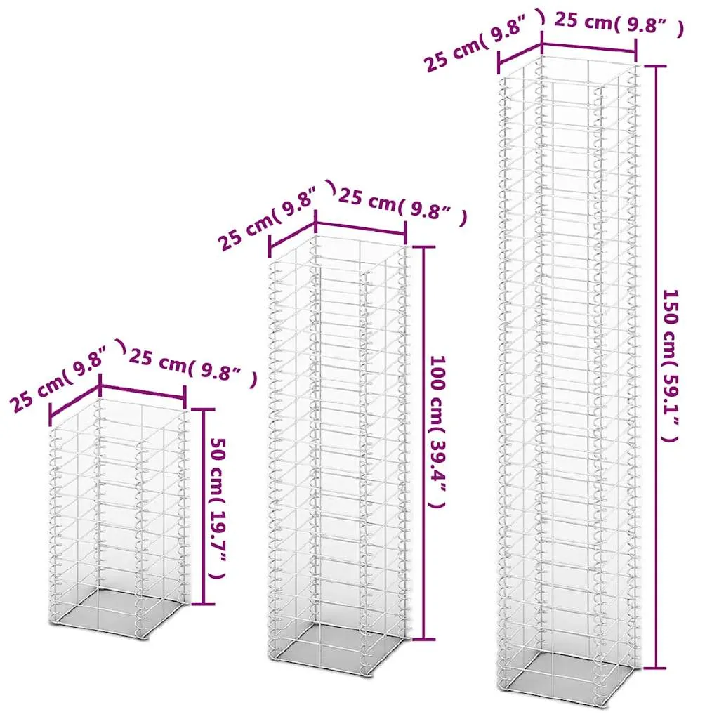 Gabionenkorb-Set verzinkter Stahl 25x25x50/100/150 cm grau